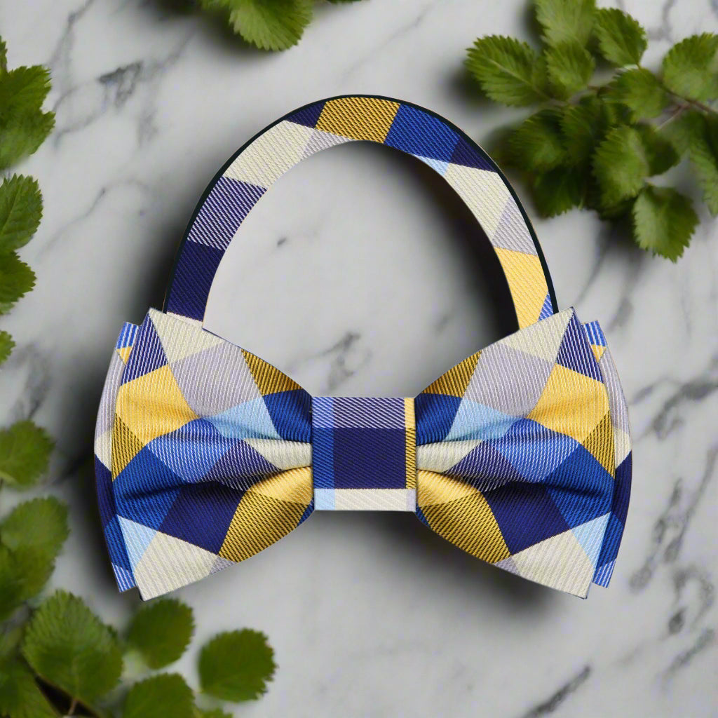 Pre Tied Green, Blue Check Bow Tie 