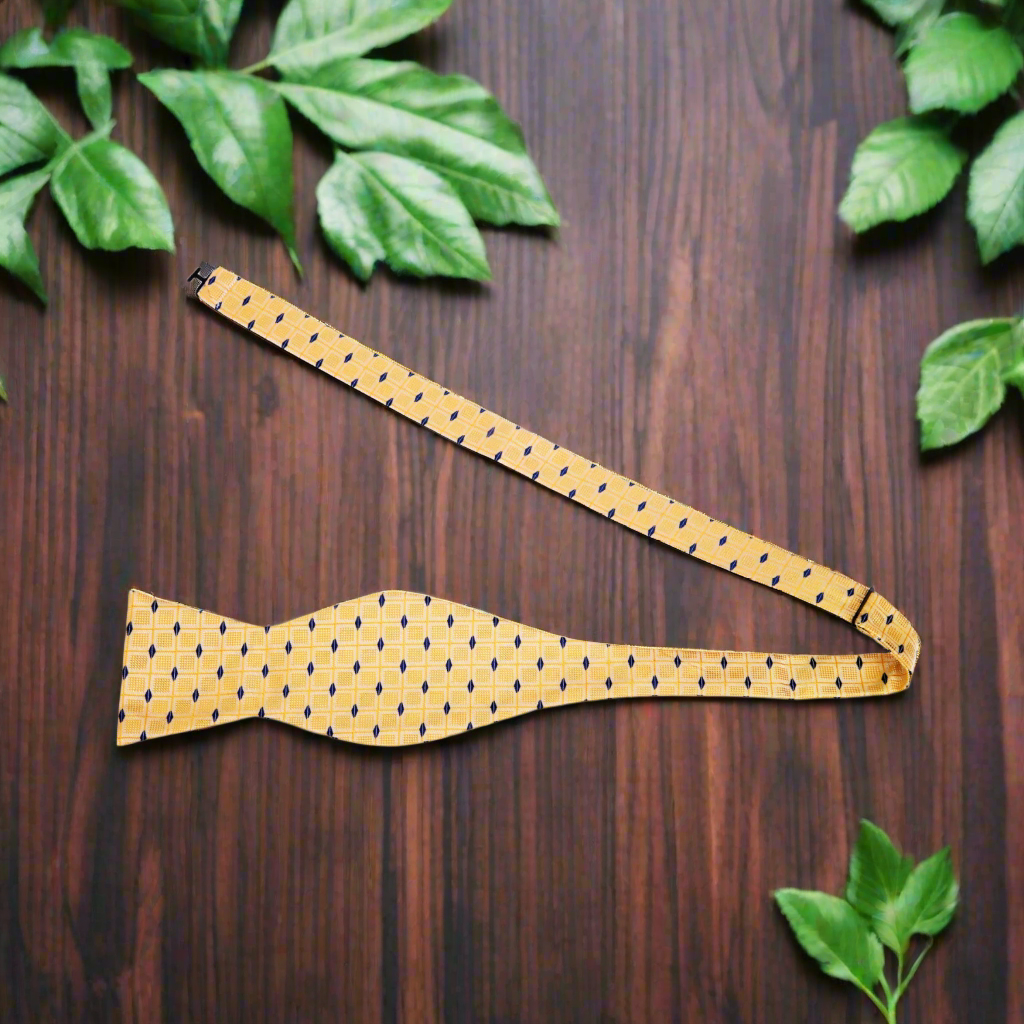 Yellow Blue Diamonds Self Tie Bow Tie