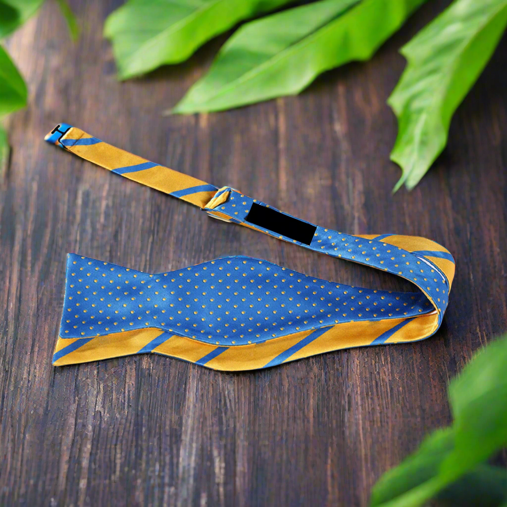 Yellow and Blue Double Sided Bow Tie Self Tie