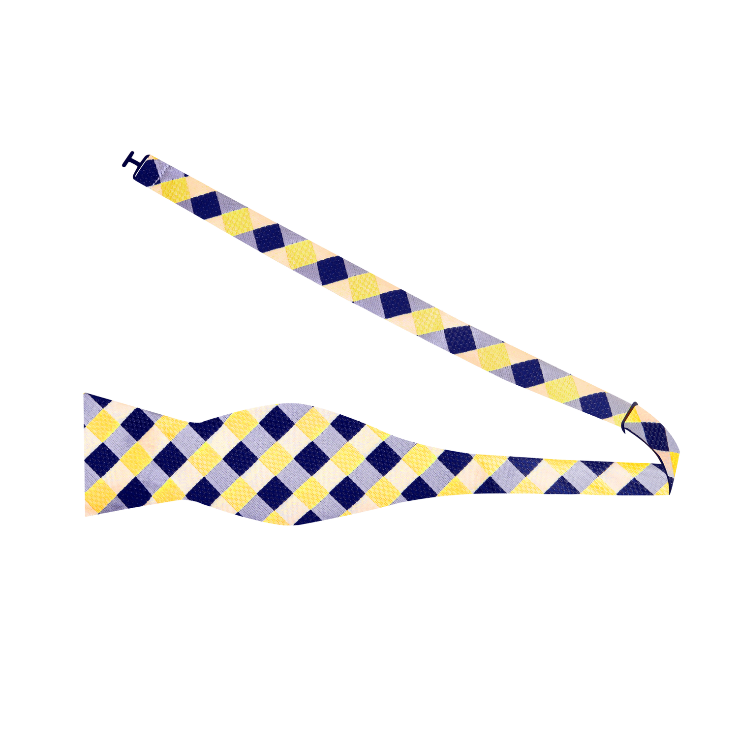 A Yellow, Blue Geometric Pattern Silk Bow Tie Self Tie