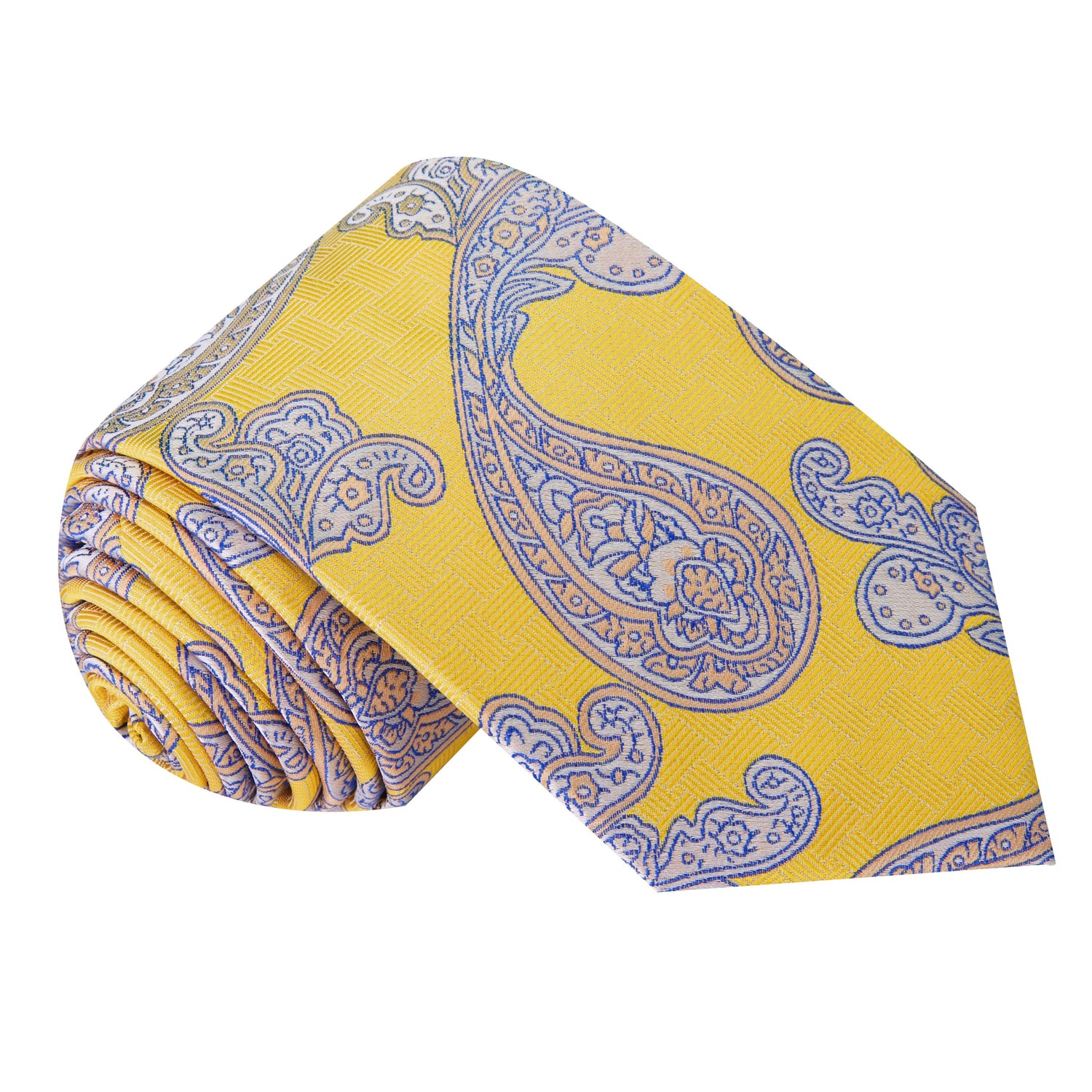 Rolled View: Yellow Paisley Necktie