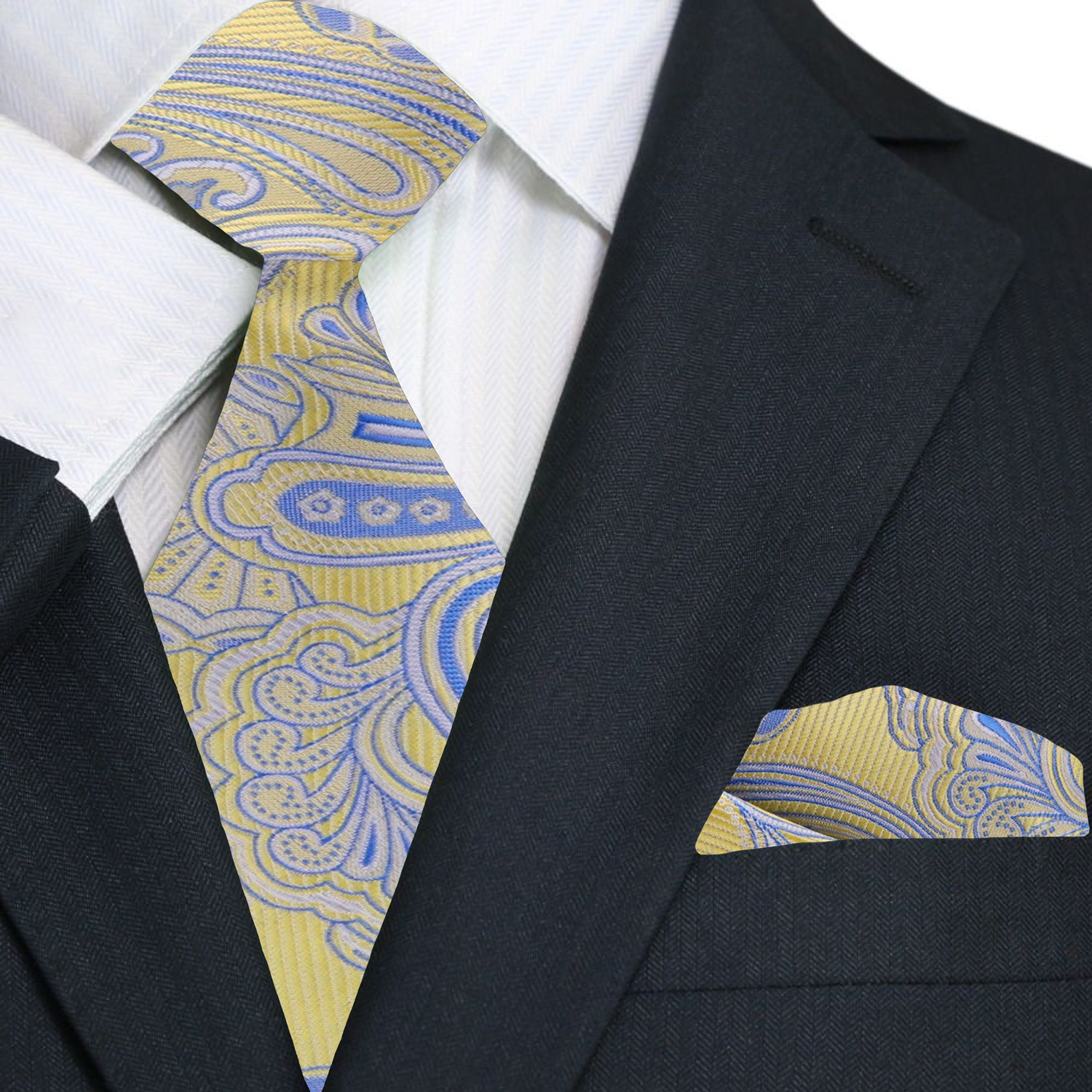 Primary A Yellow and Blue Paisley Tie and Pocket Square