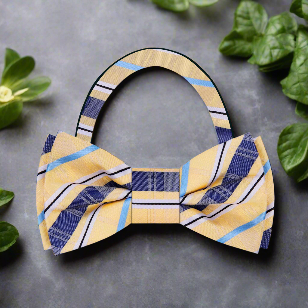 Yellow and Blue Pre Tied Bow Tie