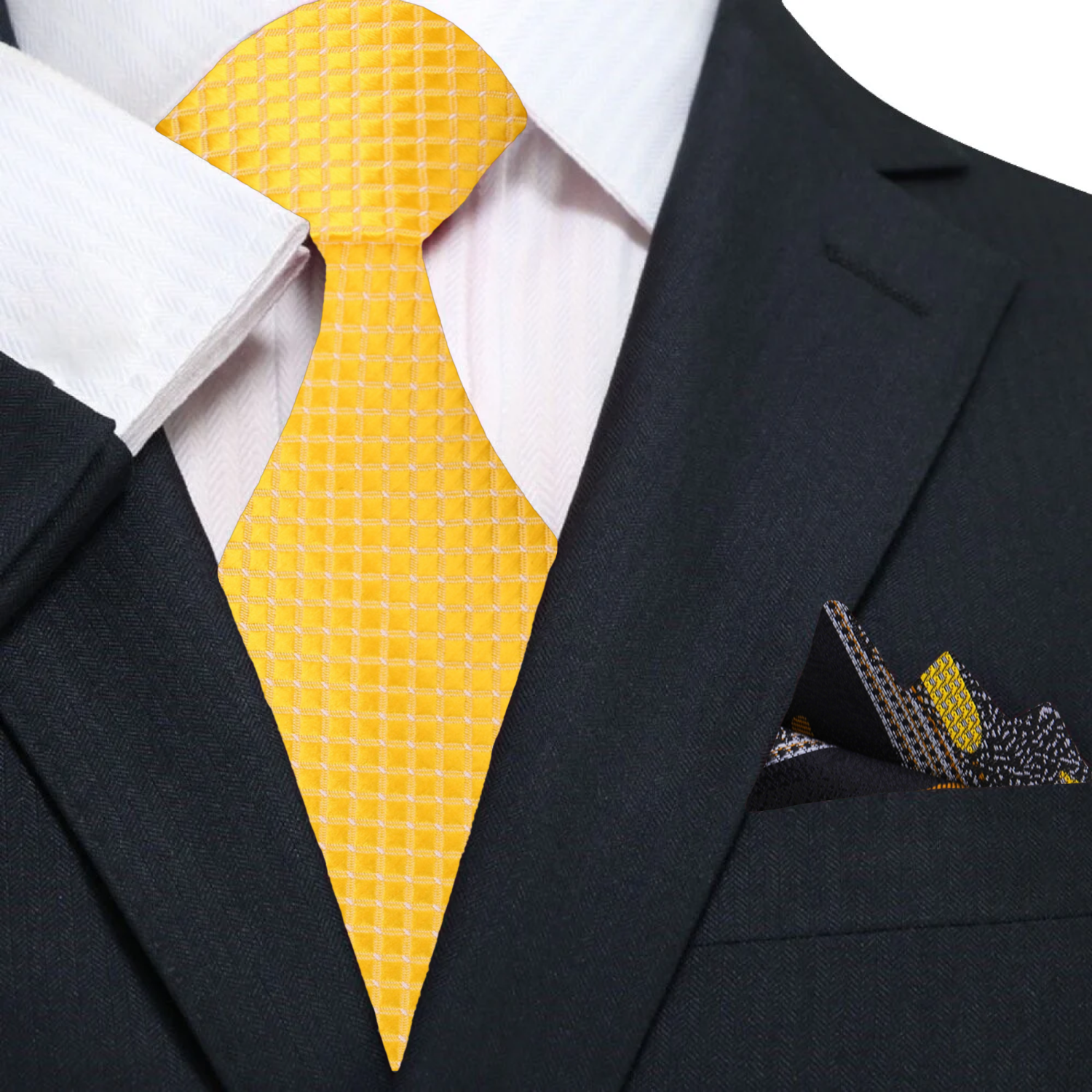 Yellow Check Necktie and Accenting Square