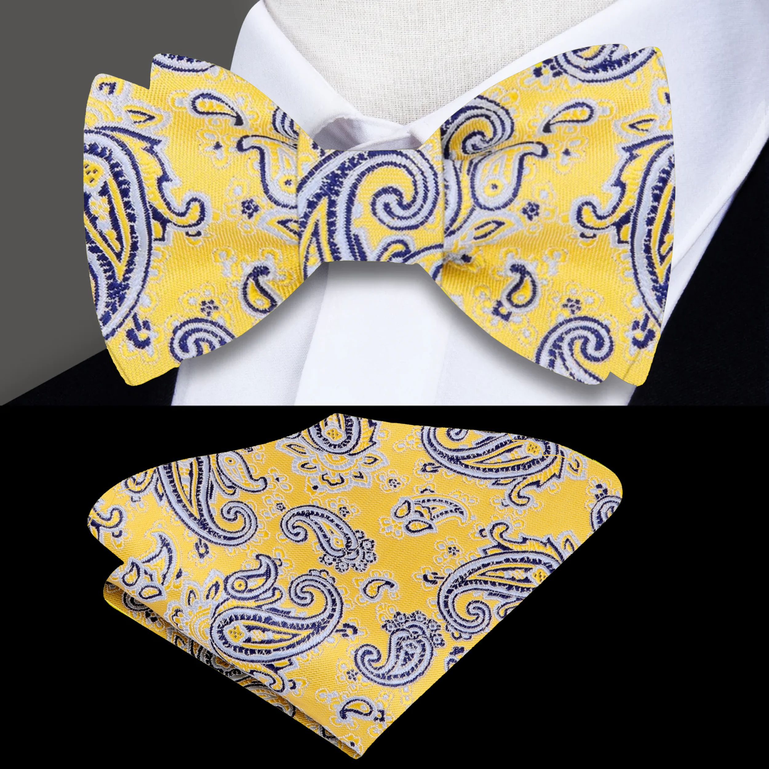 Paisley Print Bow Tie - Adjustable Strap, Microfiber, Multiple Colors For Wedding, Prom, Party