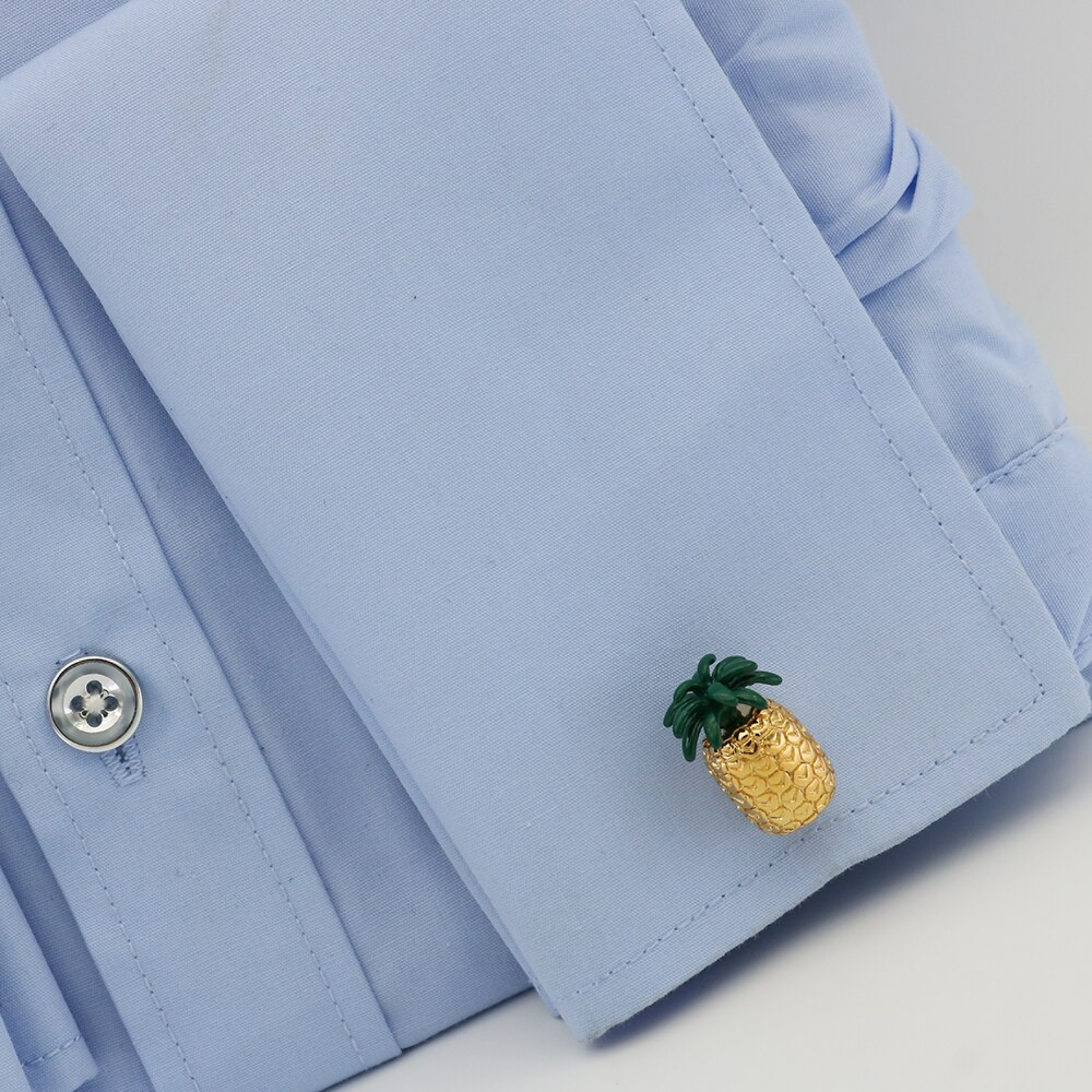 On Shirt Gold and Green Colored Pineapple Cufflinks
