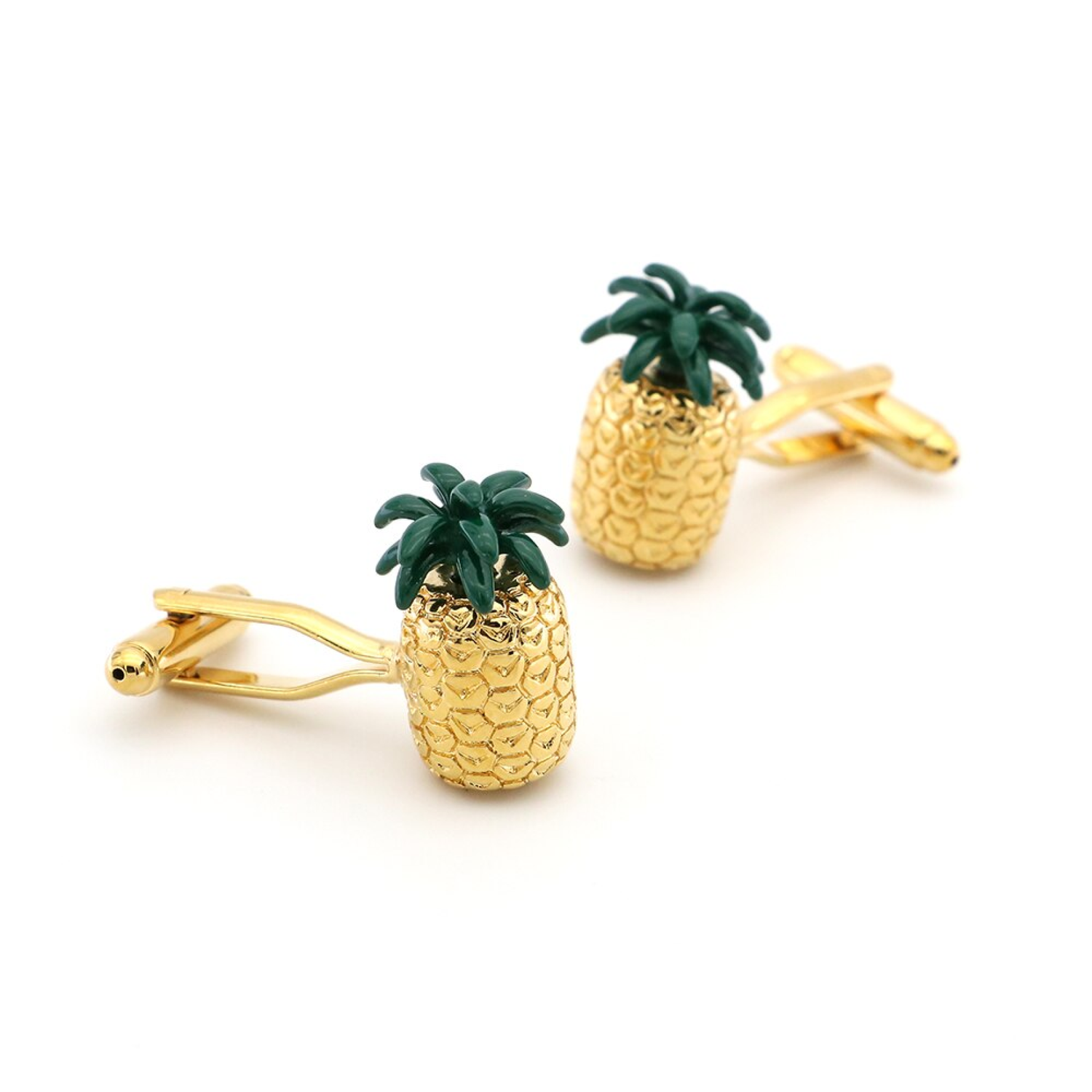 View 3: Gold and Green Colored Pineapple Cufflinks