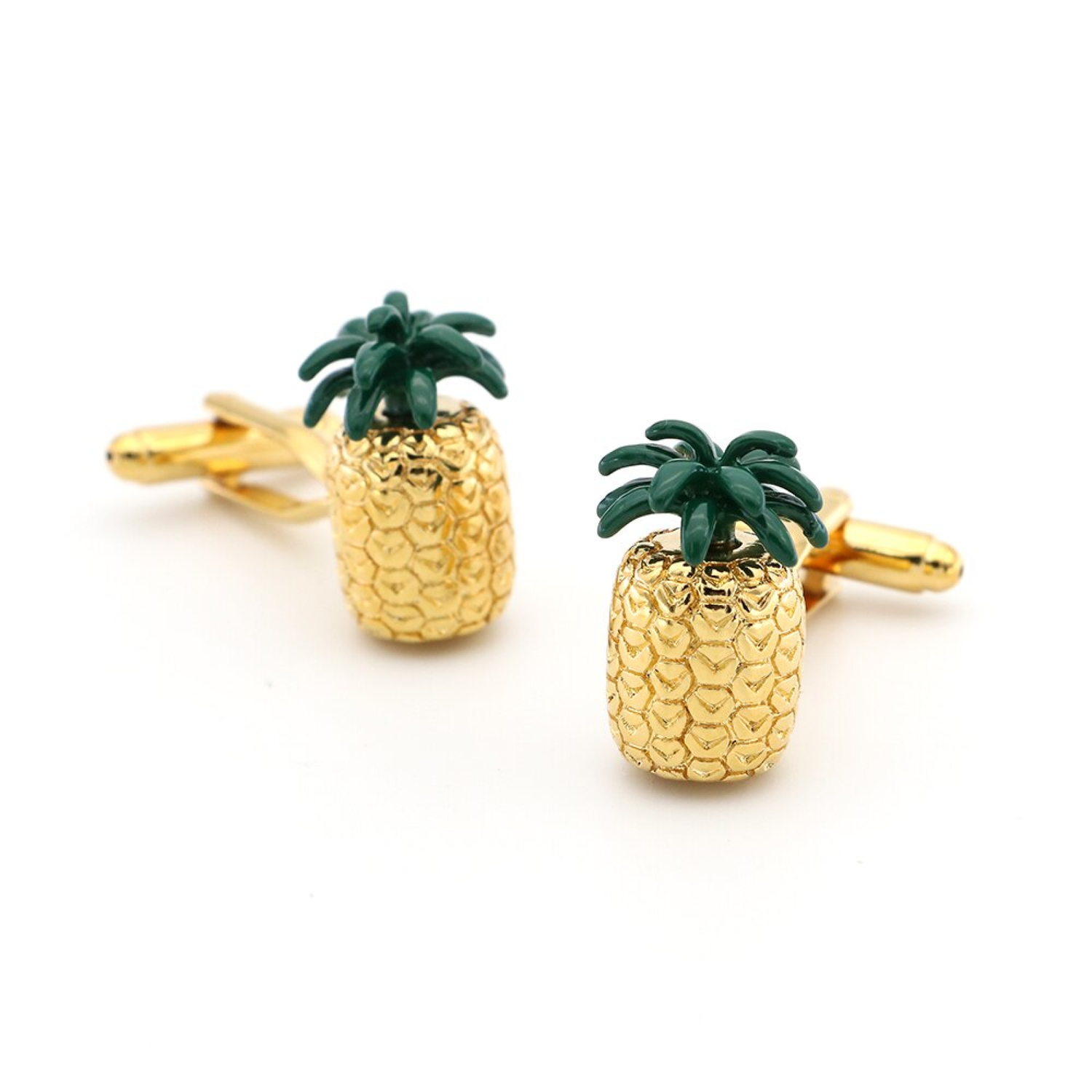 View 2: Gold and Green Colored Pineapple Cufflinks