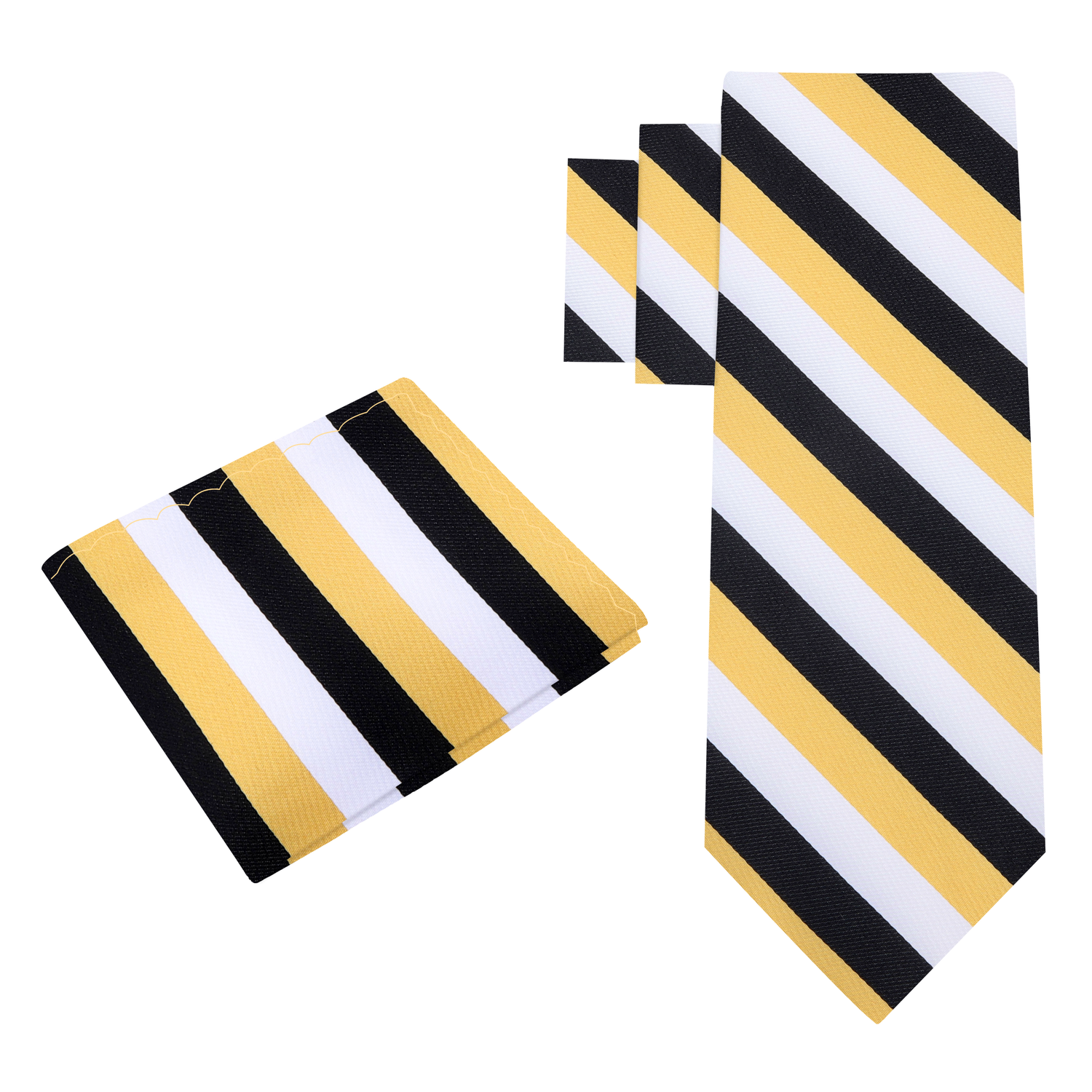 Alt View Gold, White, Black Stripe Tie and Grey Square