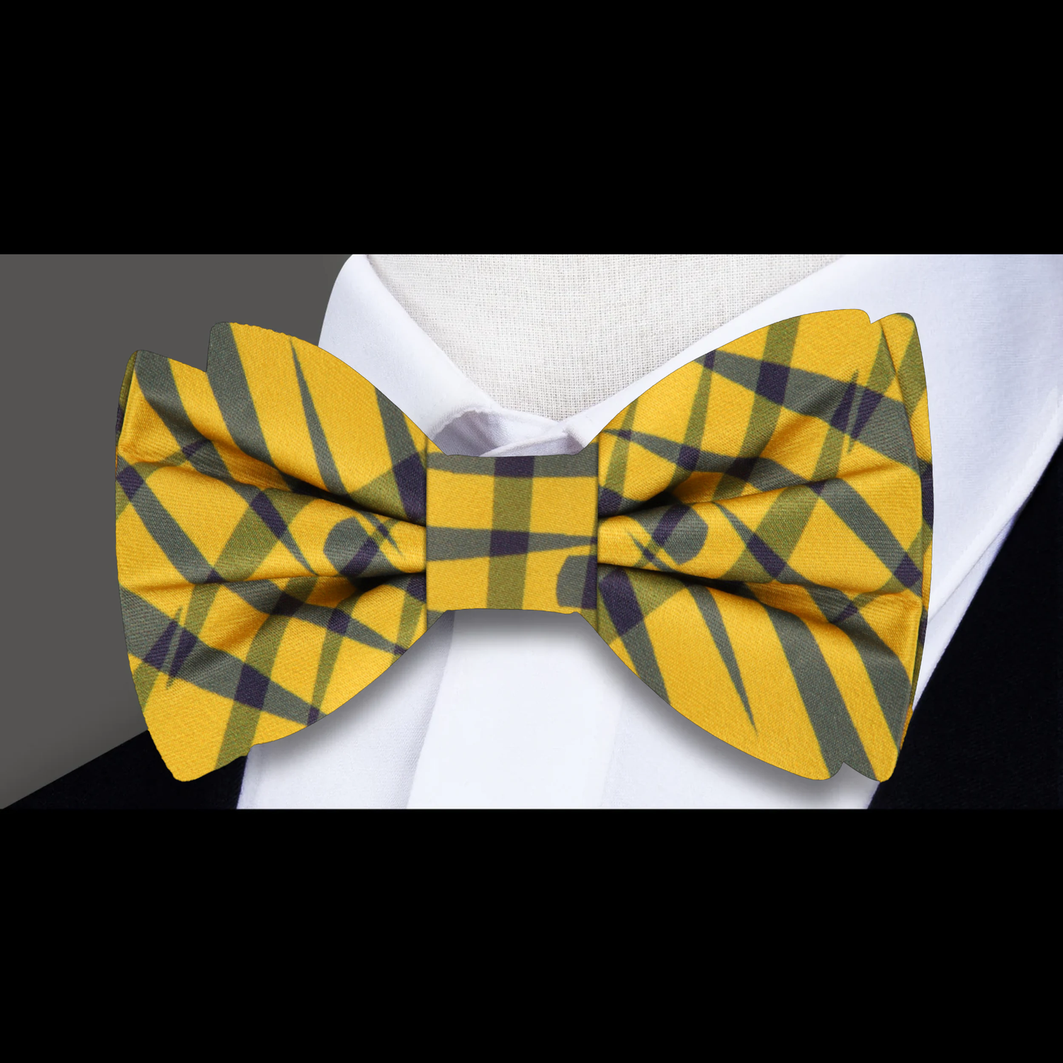 Yellow Grey Plaid Bow Tie  
