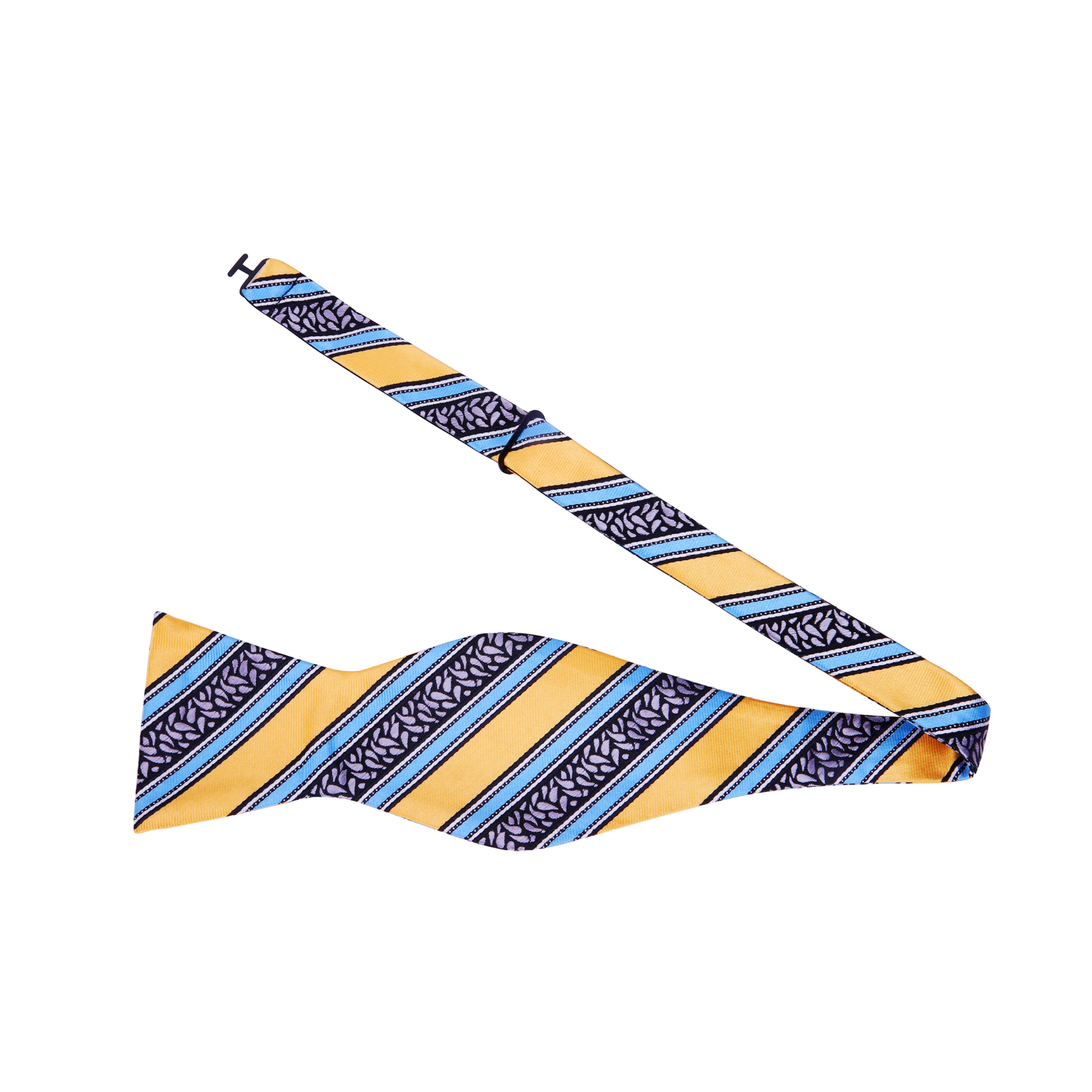 A Yellow, Light Blue, Black Stripe Paisley Pattern Silk bow tie