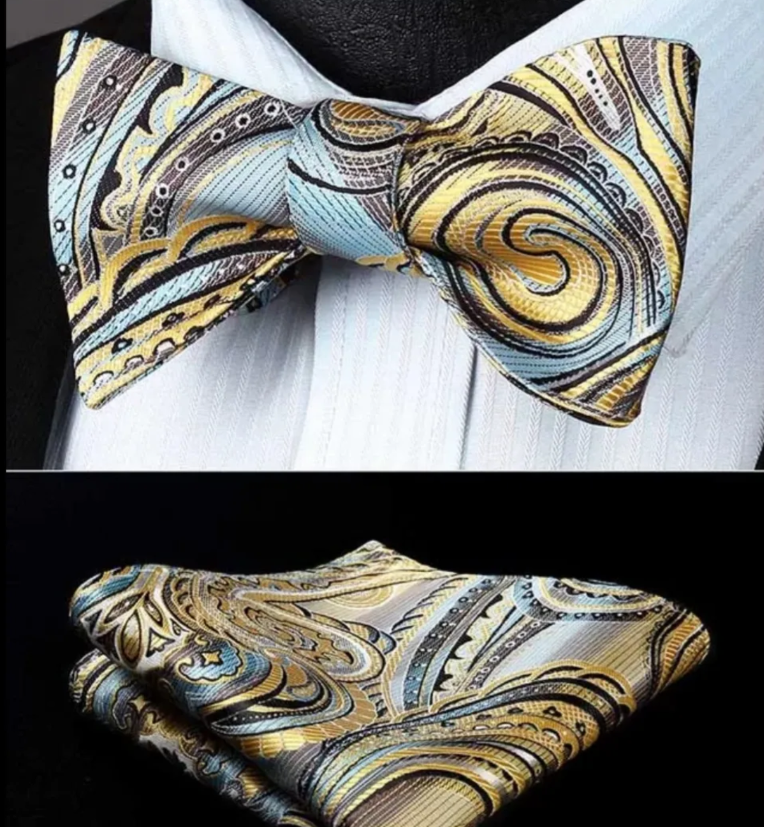 Yellow Light Blue Tropics Bow Tie and Square