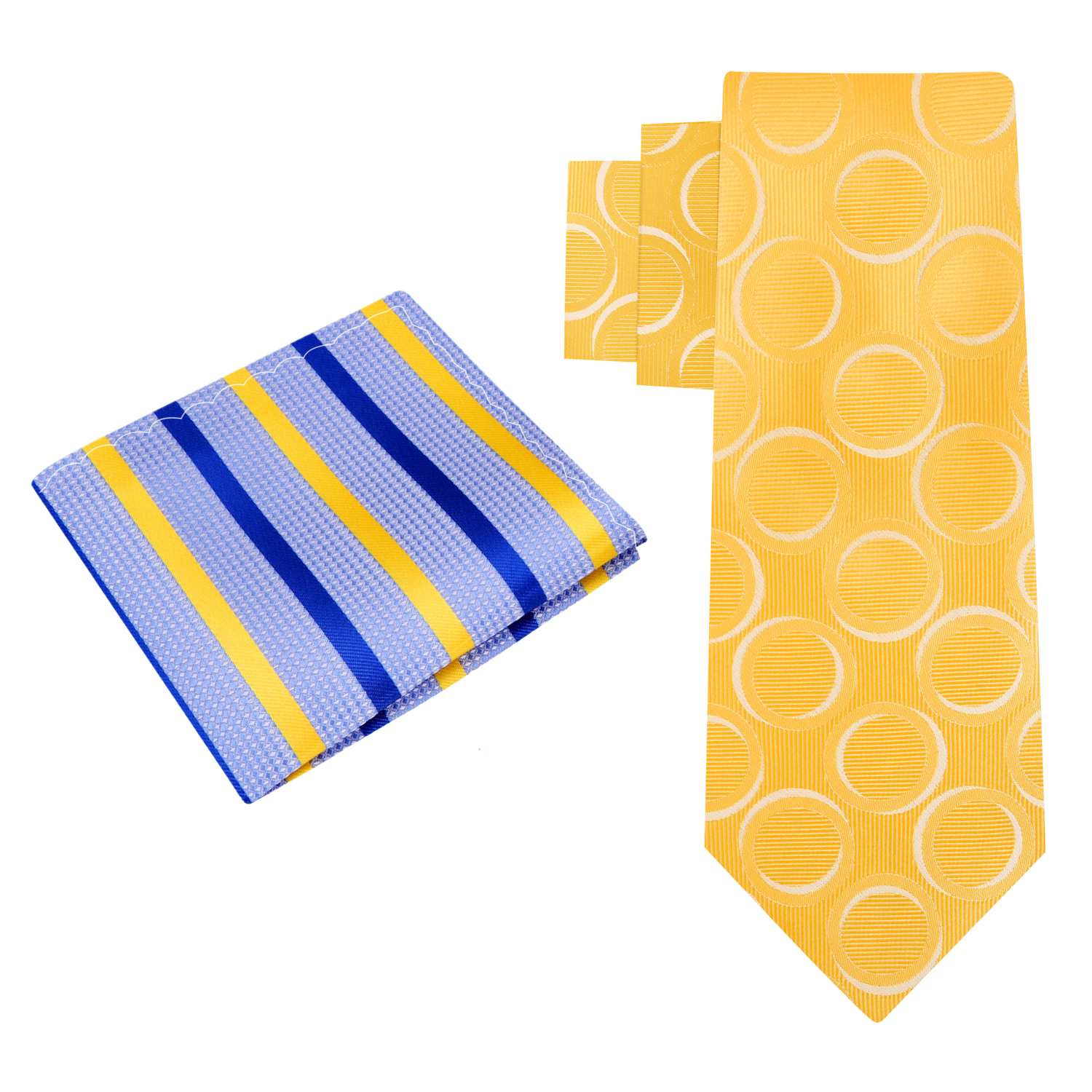 Alt View: Yellow and White Rings Necktie with Light Blue, Blue, Yellow Stripe Square