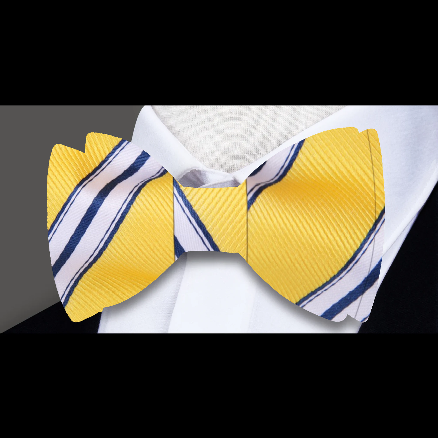 Yellow, White Stripe Bow Tie