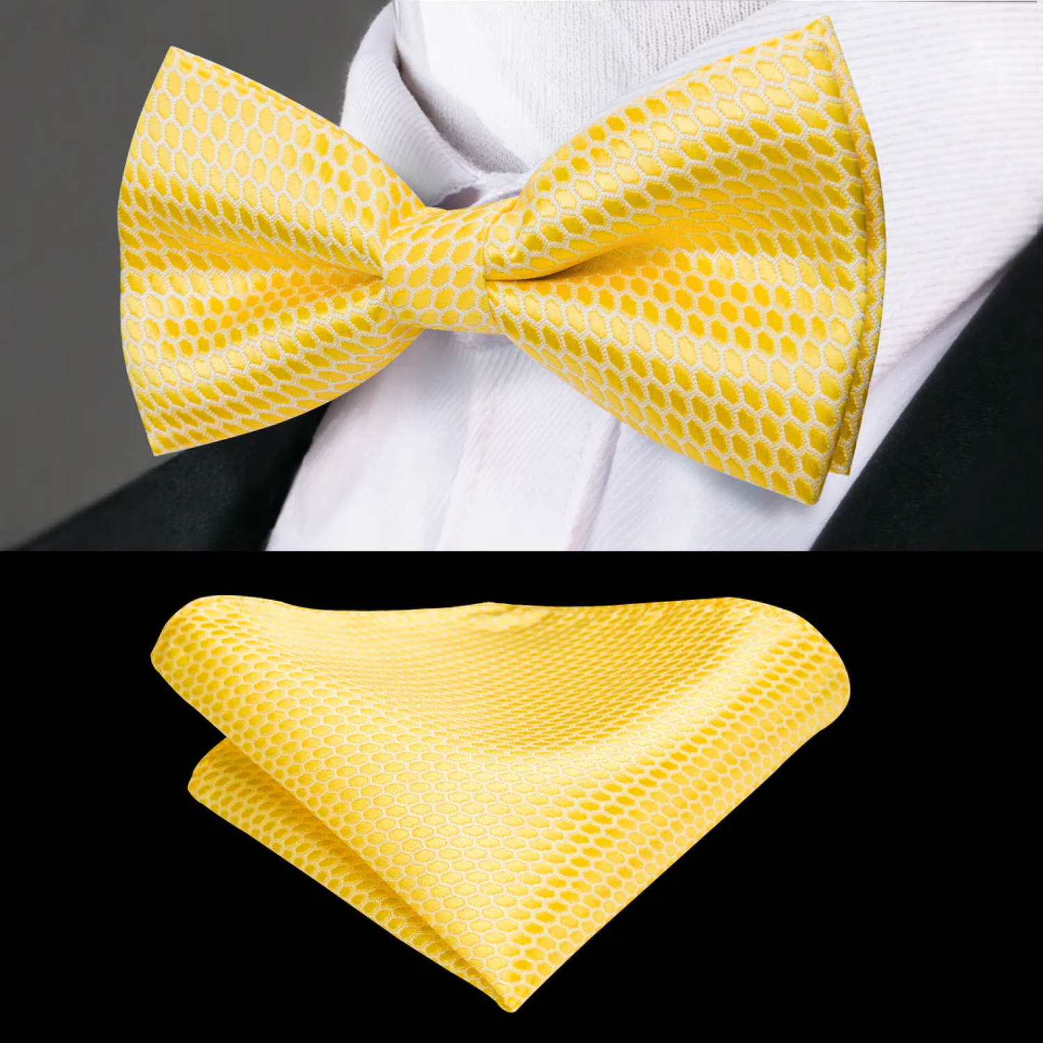 Yellow White Geometric Viper Bow Tie and Square