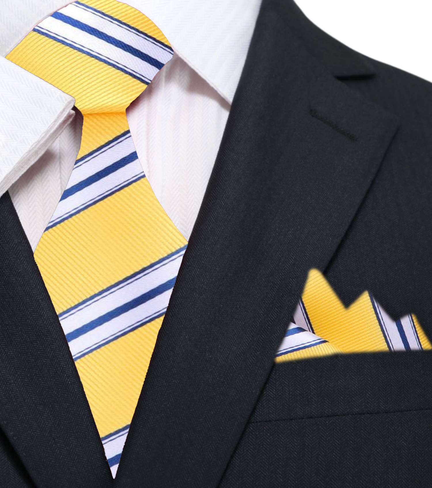 Main Yellow Stripe Tie and Square||Yellow, White