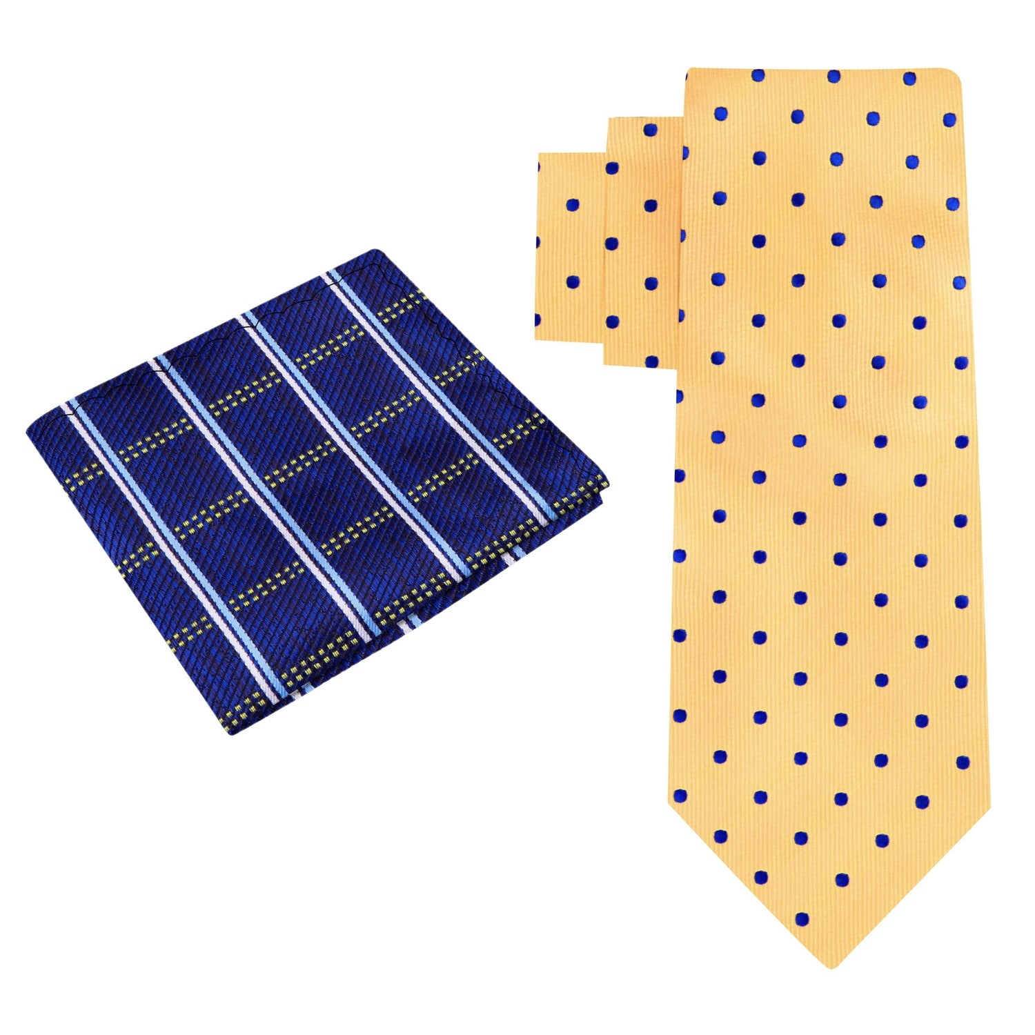 Alt View: Yellow with Blue Dots Necktie and Blue, White, Yellow Plaid Square