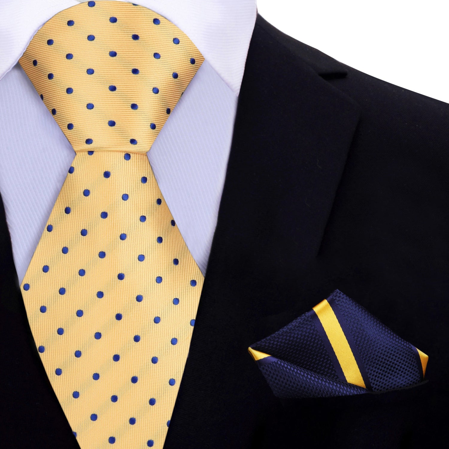 Alt View: Yellow with Blue Dots Necktie and Blue, Yellow Stripe Square