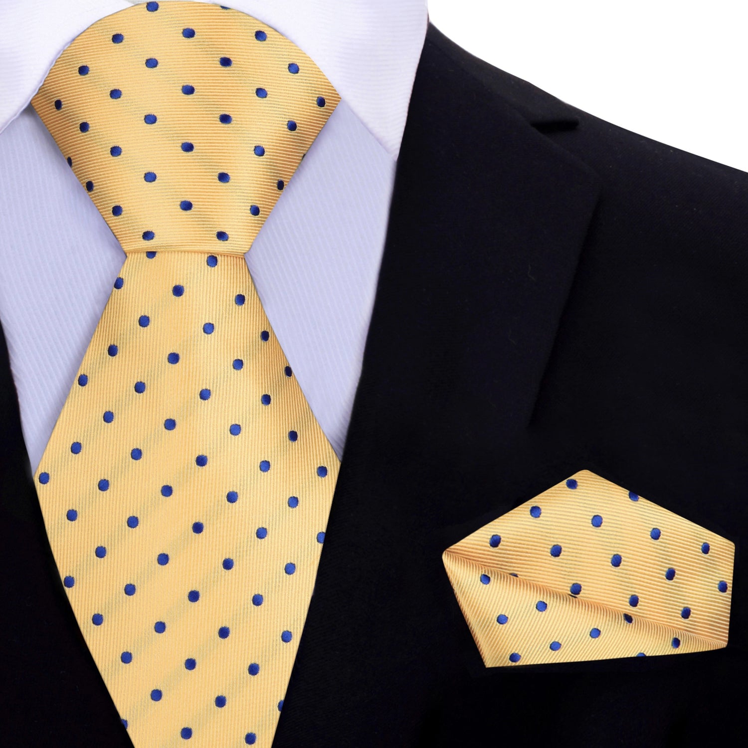Alt View: Yellow with Blue Dots Necktie and Matching Square