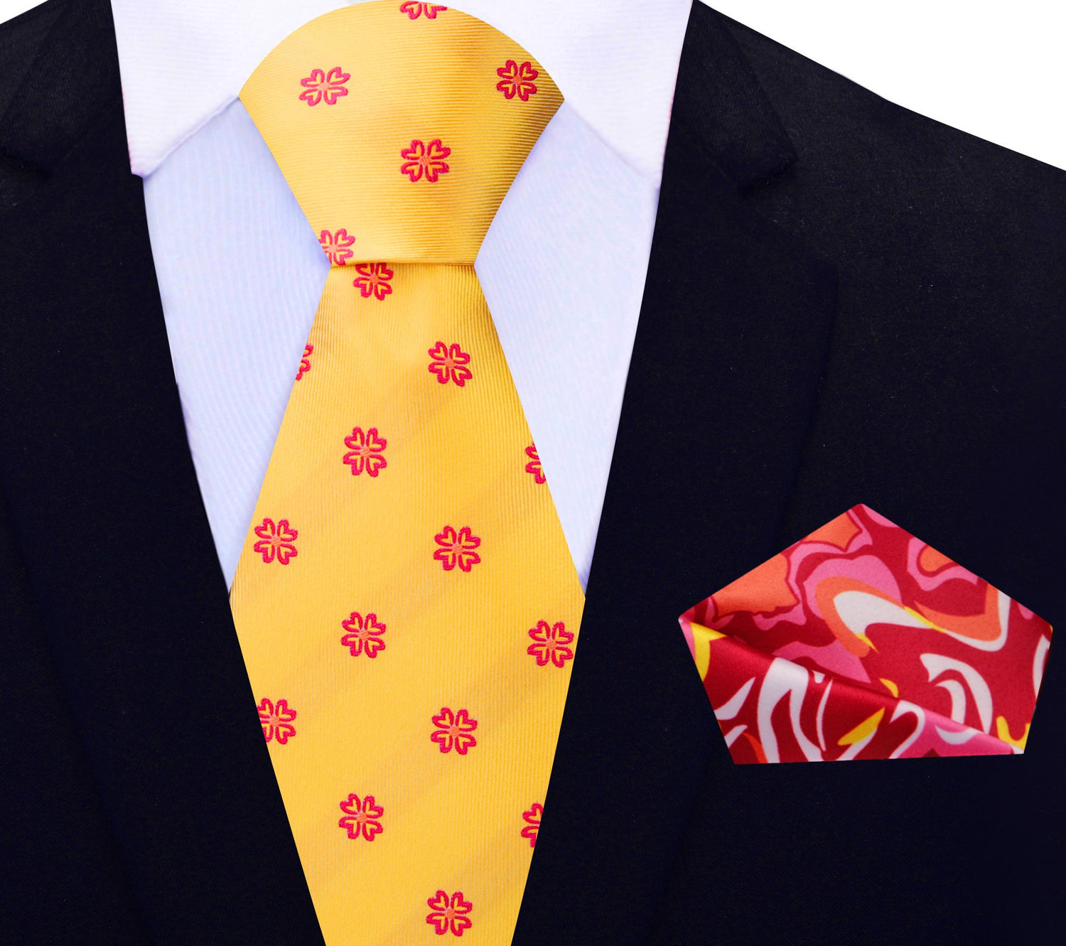 Yellow, Red Clovers Tie and Accenting Square