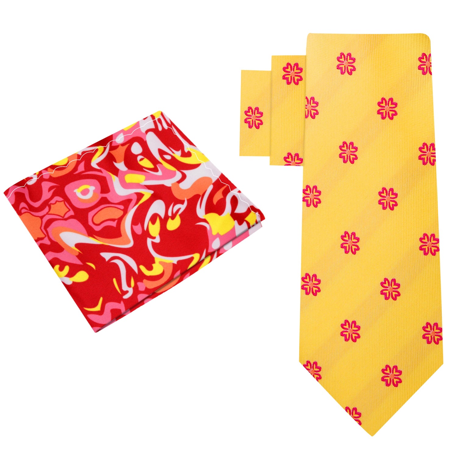Alt View: Yellow, Red Clovers Tie and Accenting Square