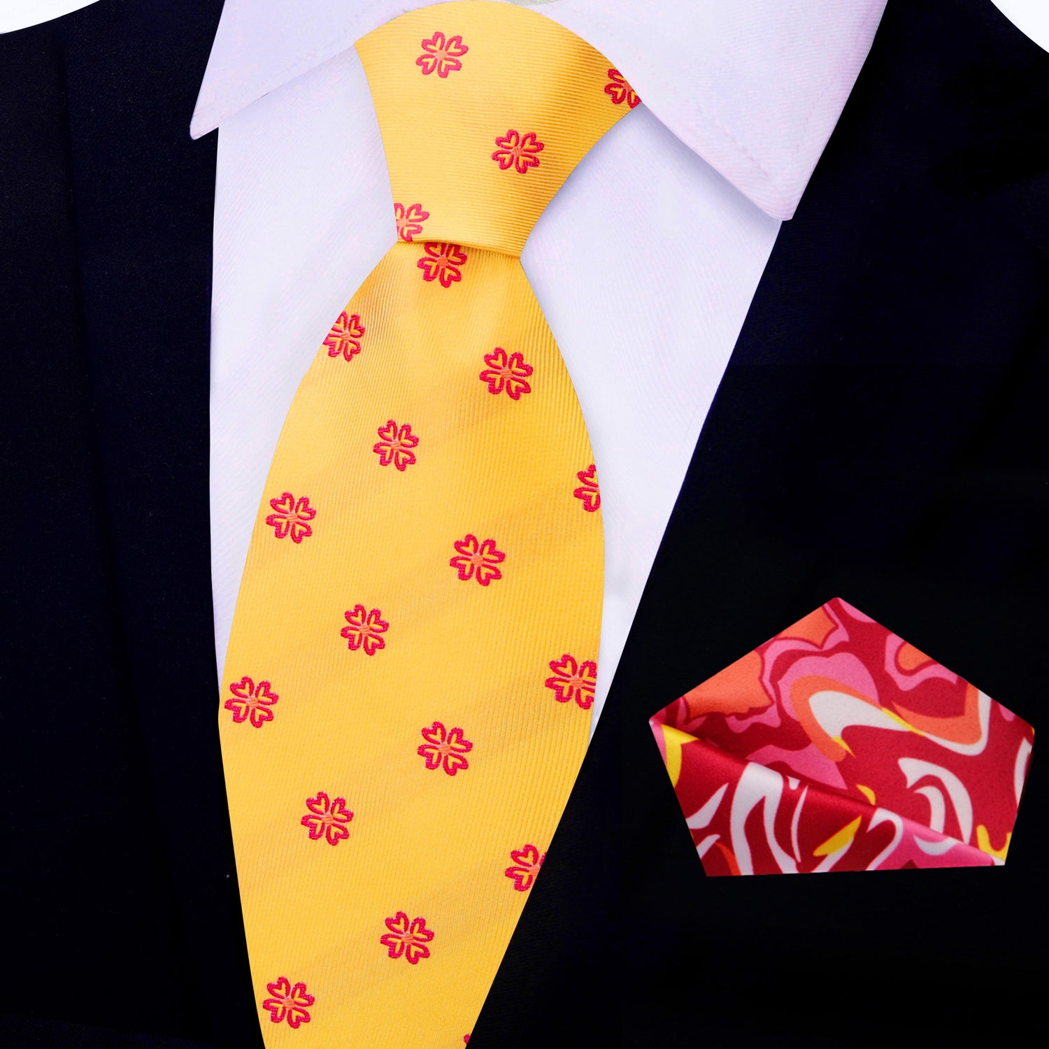 View 2: Yellow, Red Clovers Tie and Accenting Square