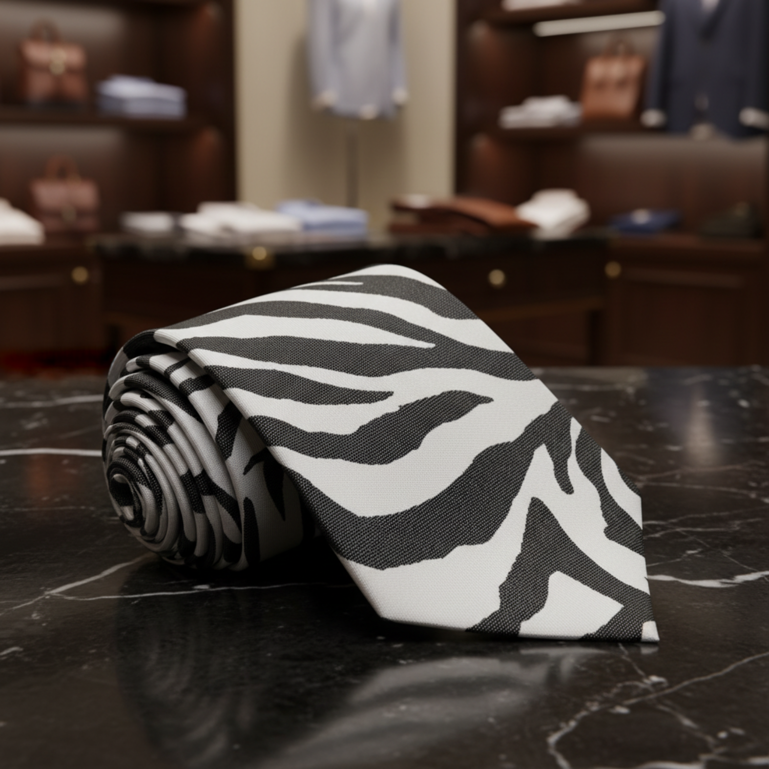 Abstract Zebra Necktie in Light Grey and Black