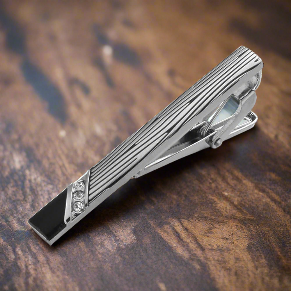 chrome black zebra tie clip