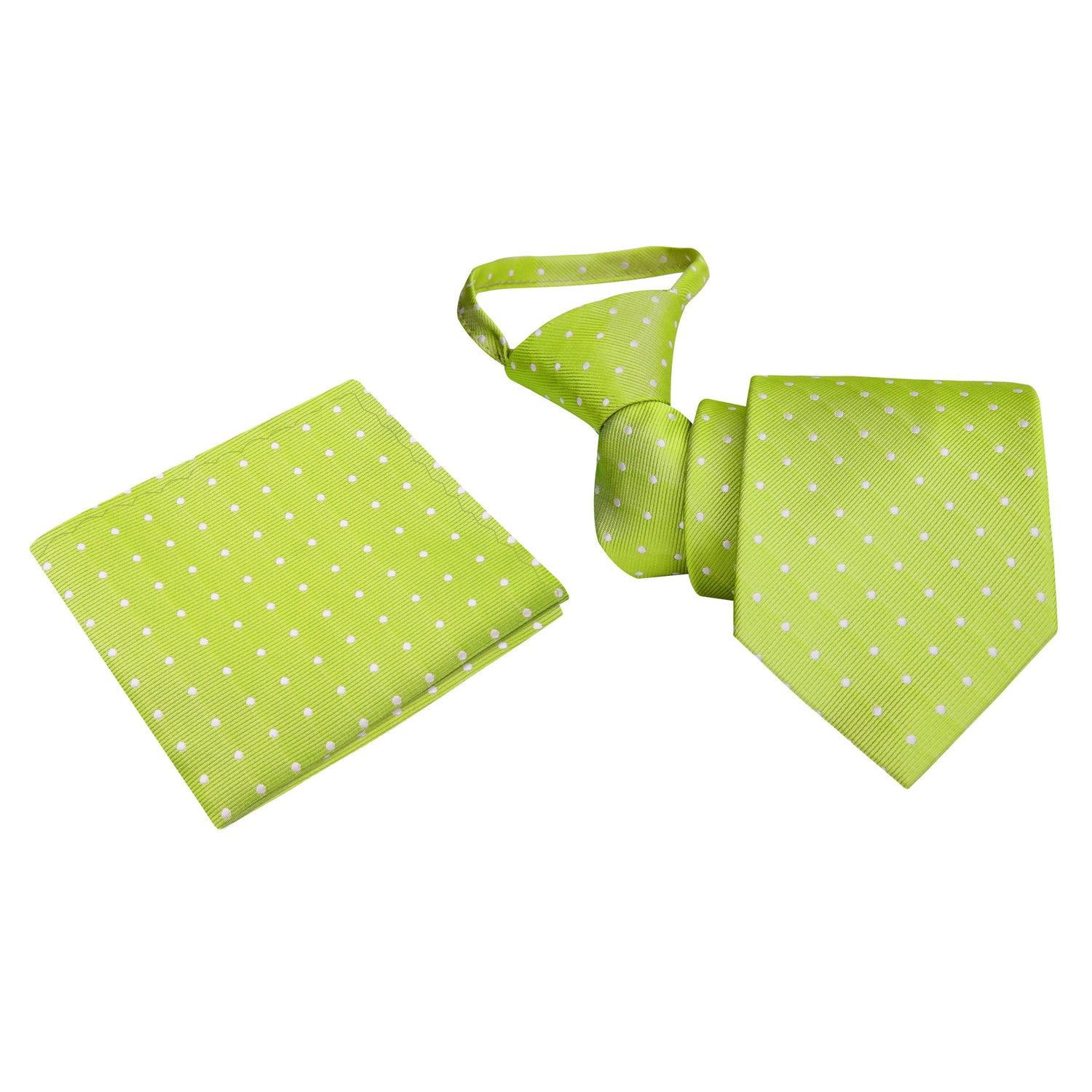 Zipper: Lime Green and White Polka Necktie and Square