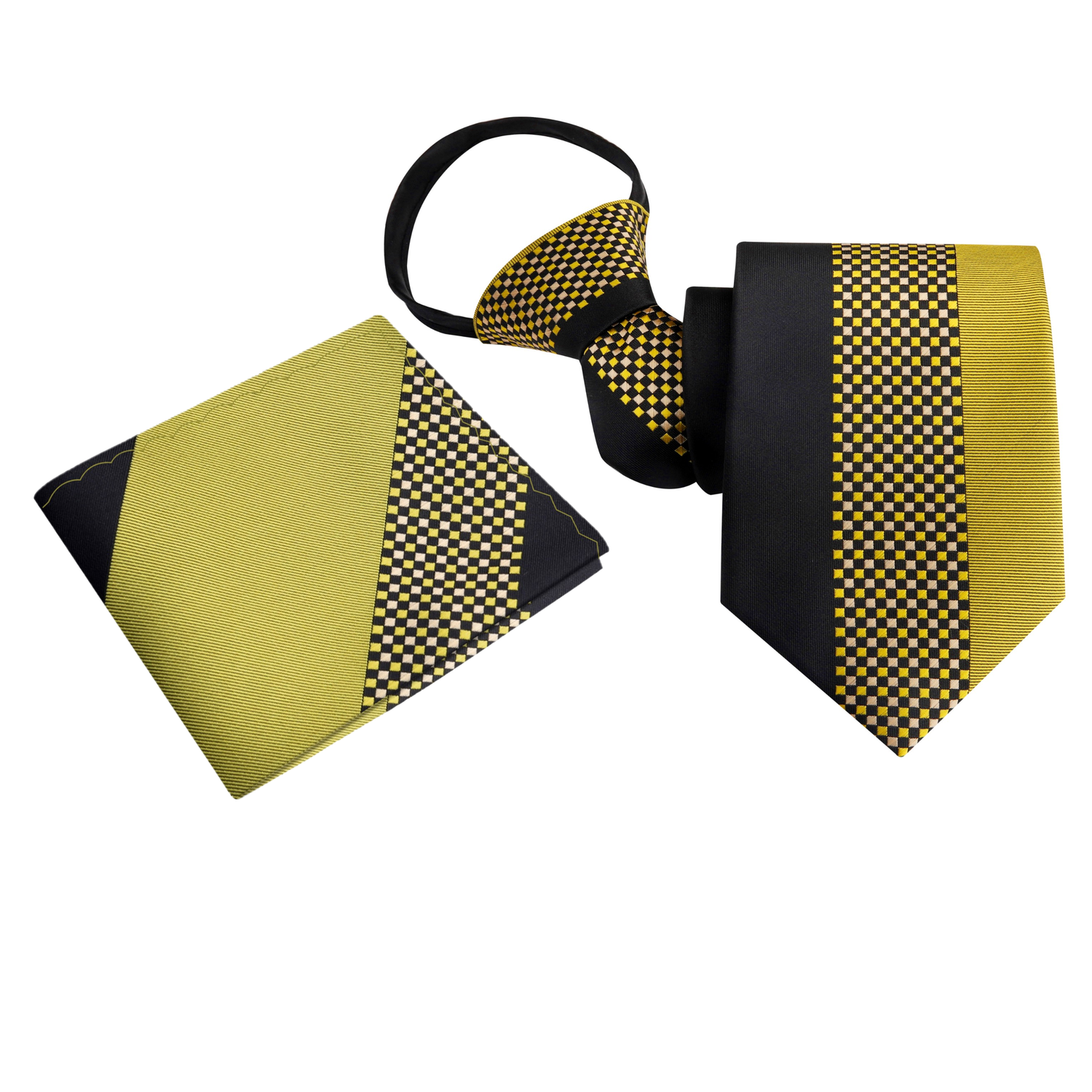 Zipper: Gold and Black Small Check Necktie and Matching Square