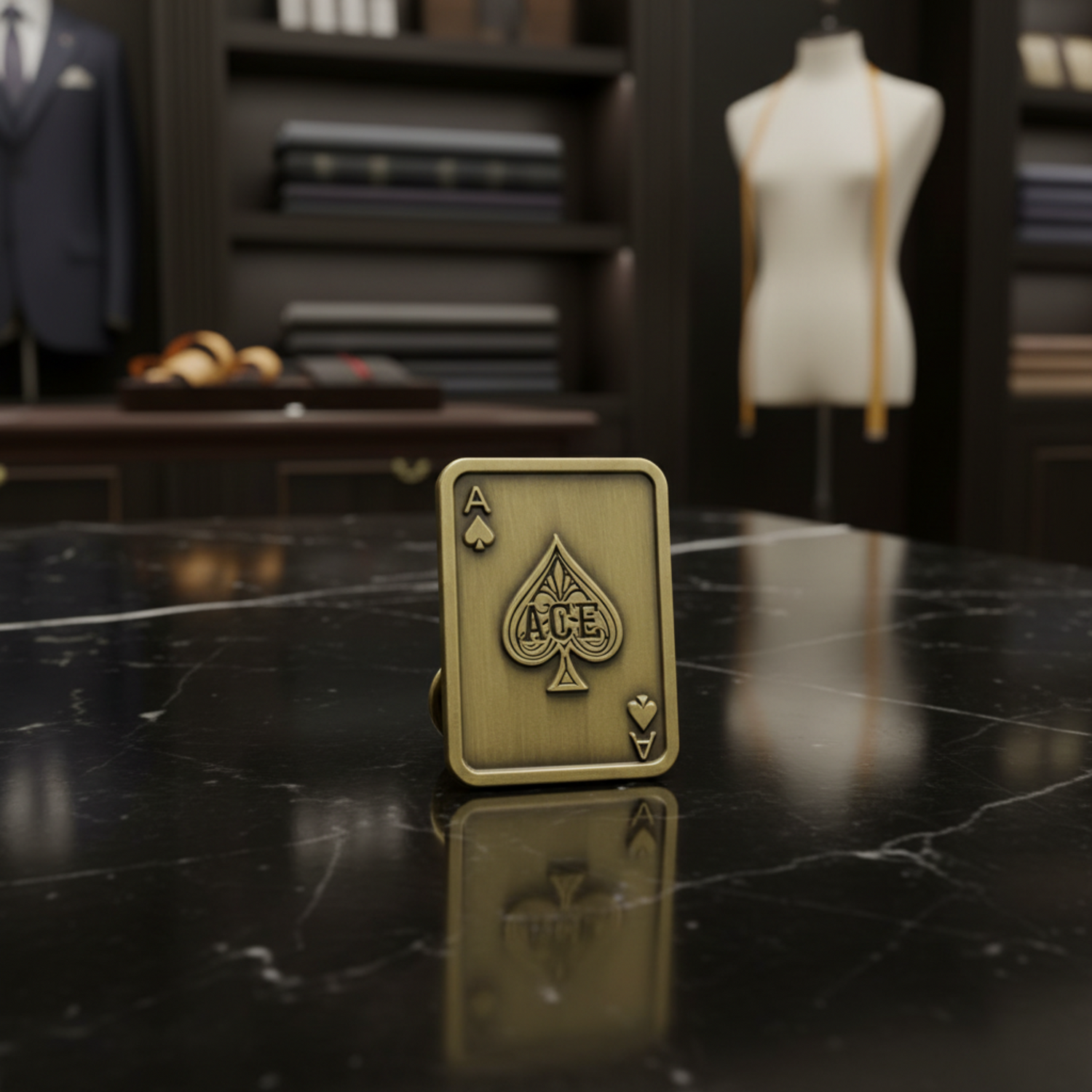 Antique Gold-Tone Ace of Spades Playing Card Lapel Pin