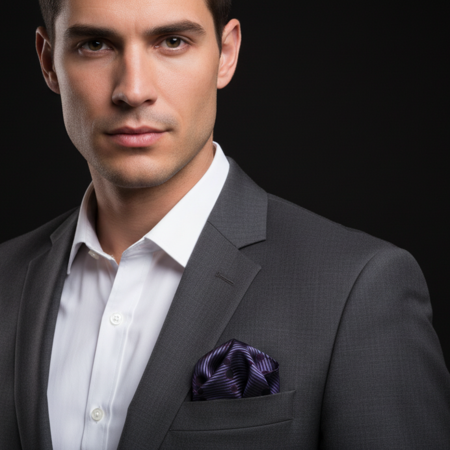 Black, Silver, Purple Abstract Polka Square on man