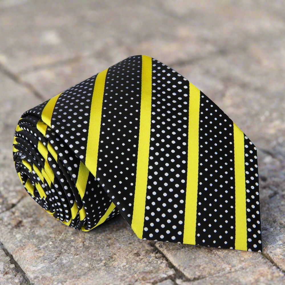 A black and yellow tie