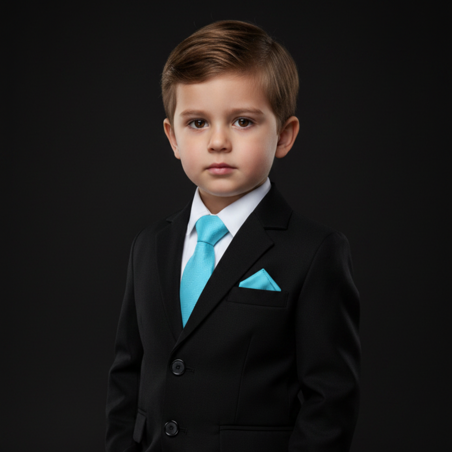 Boys’ Aqua Blue Chevron Necktie with Matching Pocket Square Option