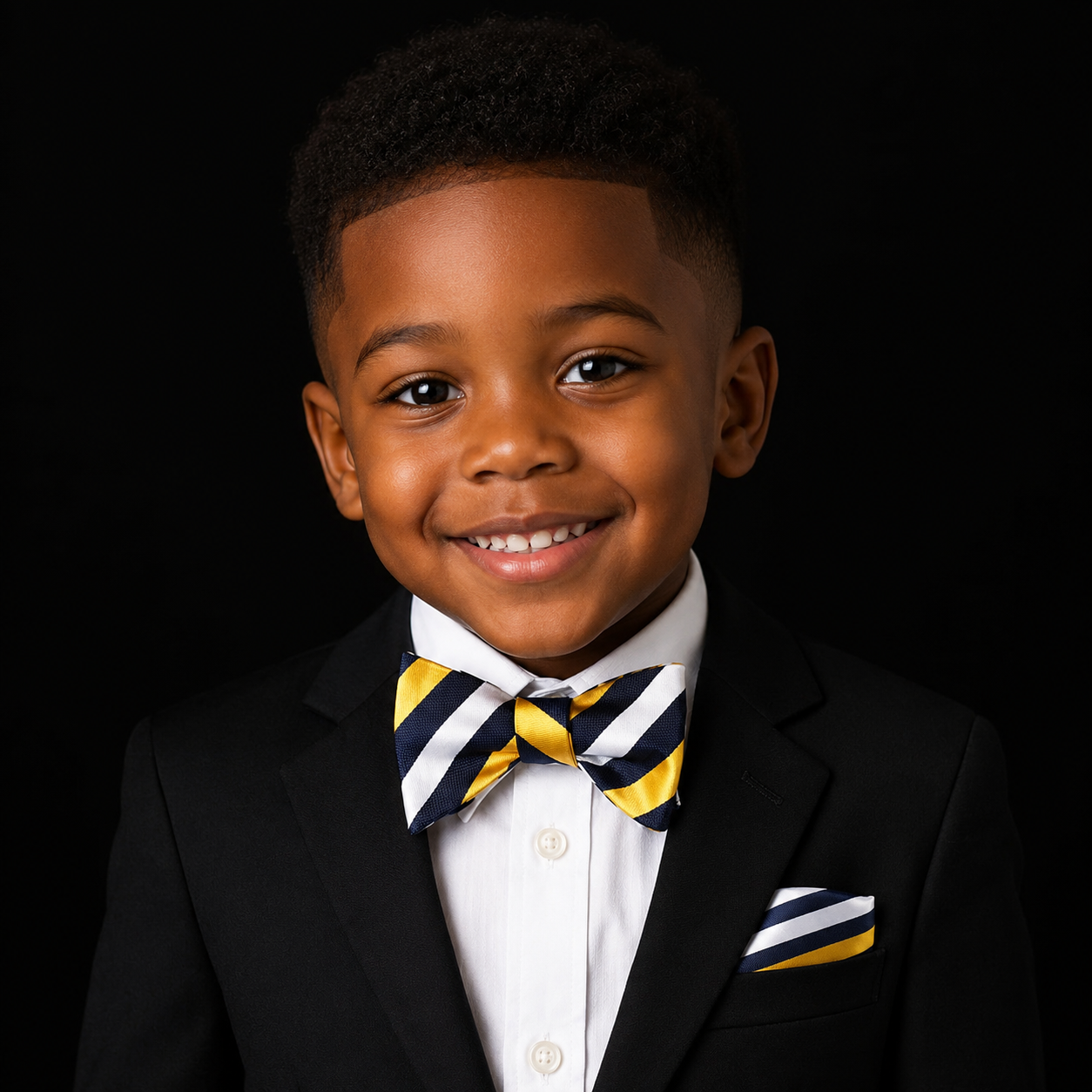 Boys Navy Yellow White Stripe Pre-Tied Bow Tie for Formal Outfits