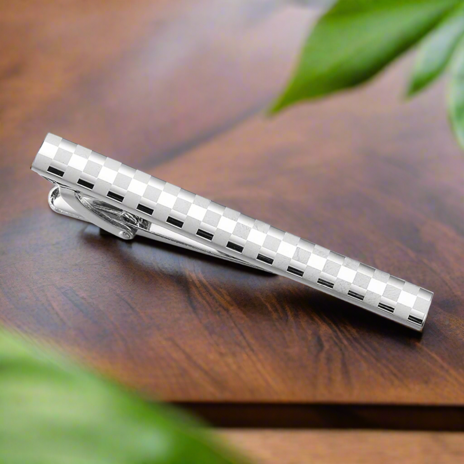 silver checker tie clip