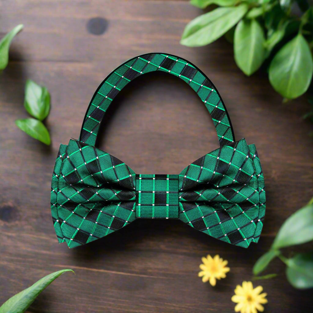 Shades of Dark Green Geometric pre Tied Bow Tie