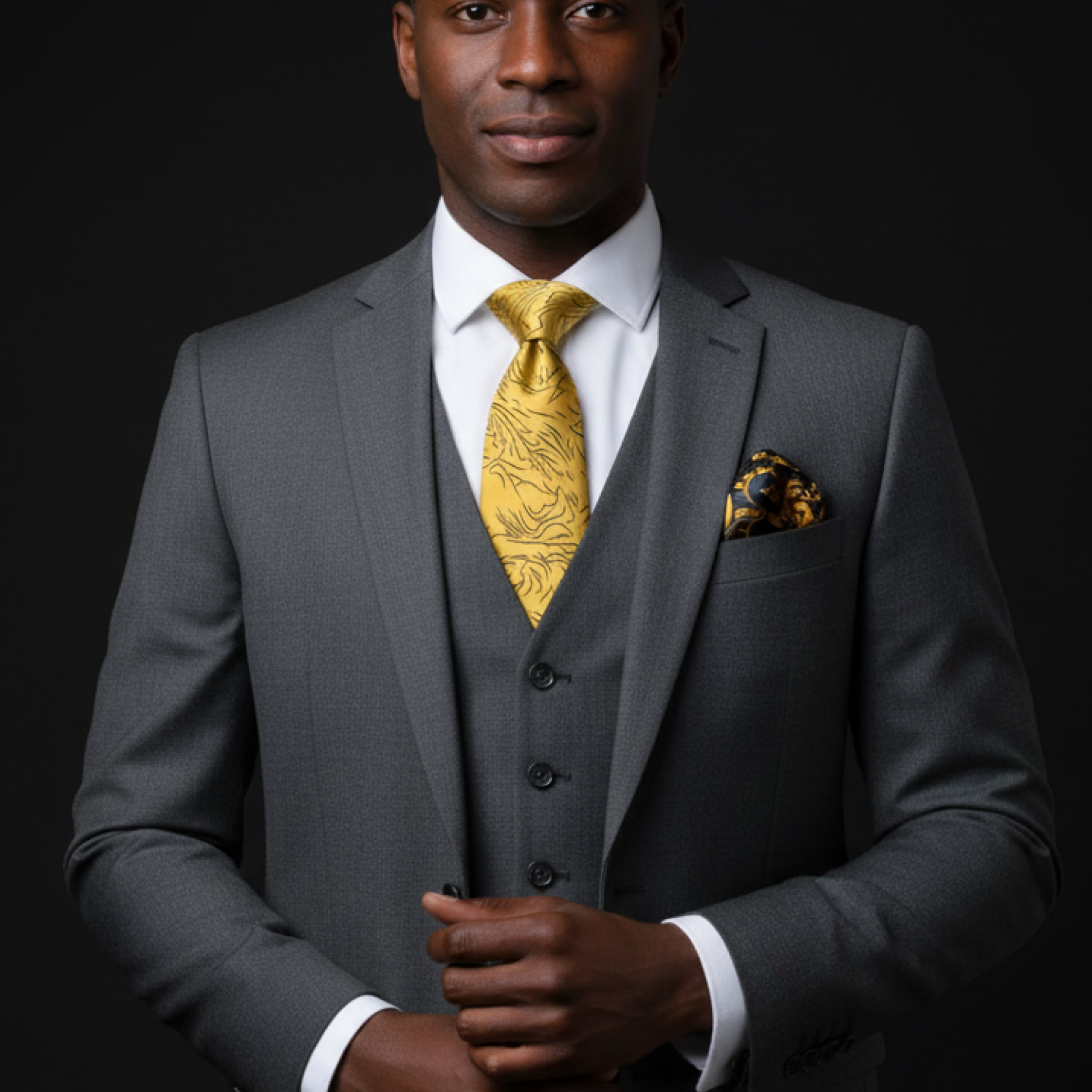 Golden Abstract Necktie Set – Yellow Linework Tie Single Necktie / Regular (60