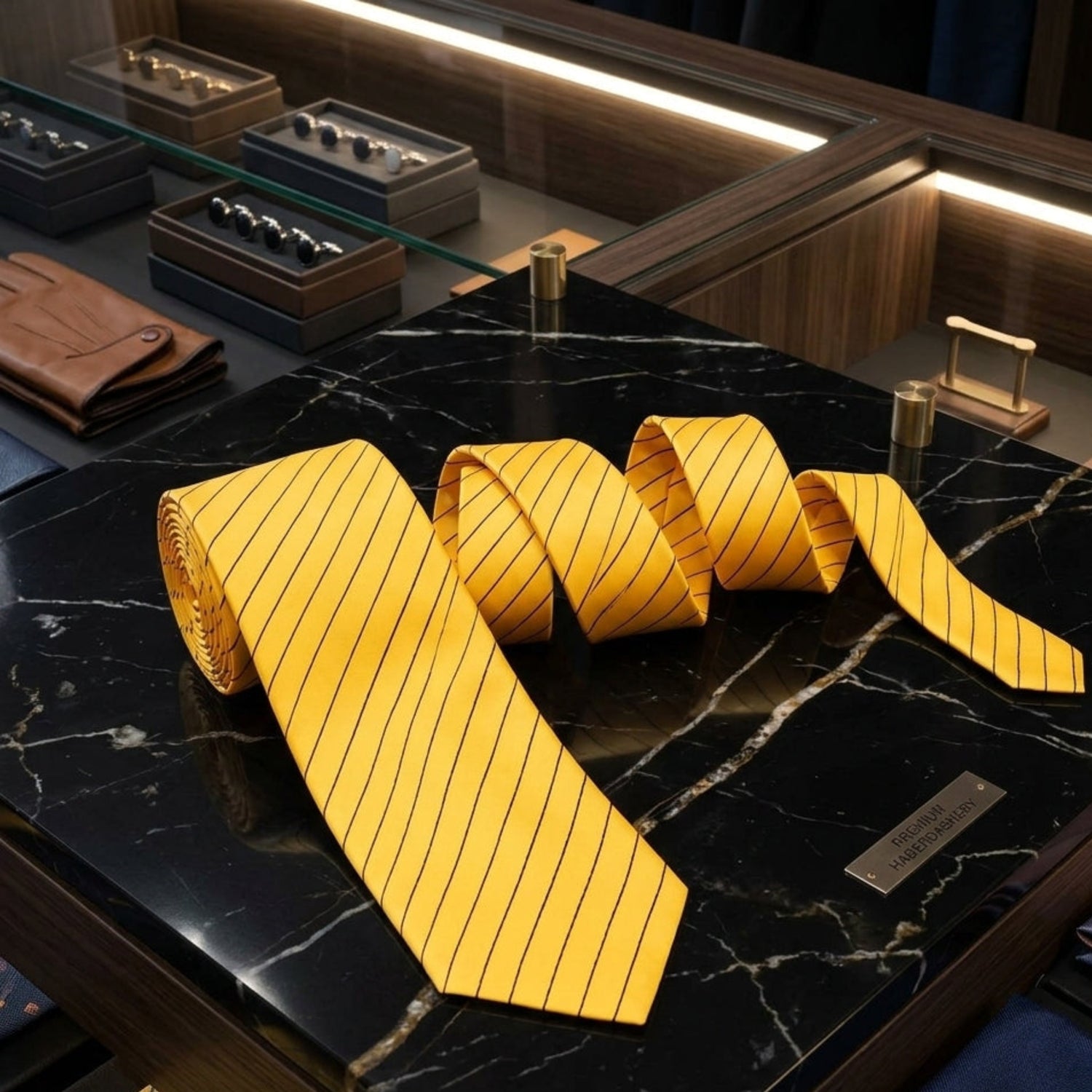 yellow black pinstripe tie