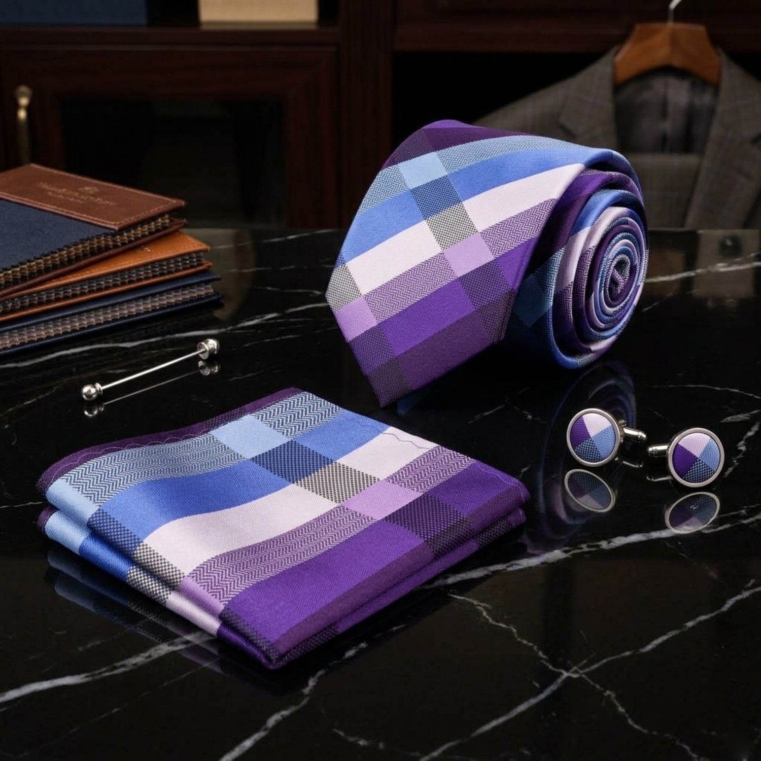 purple blocks tie and square