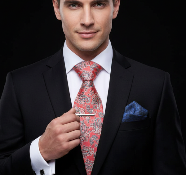 Sunset Red Paisley Necktie | Bold Color, Subtle Detail