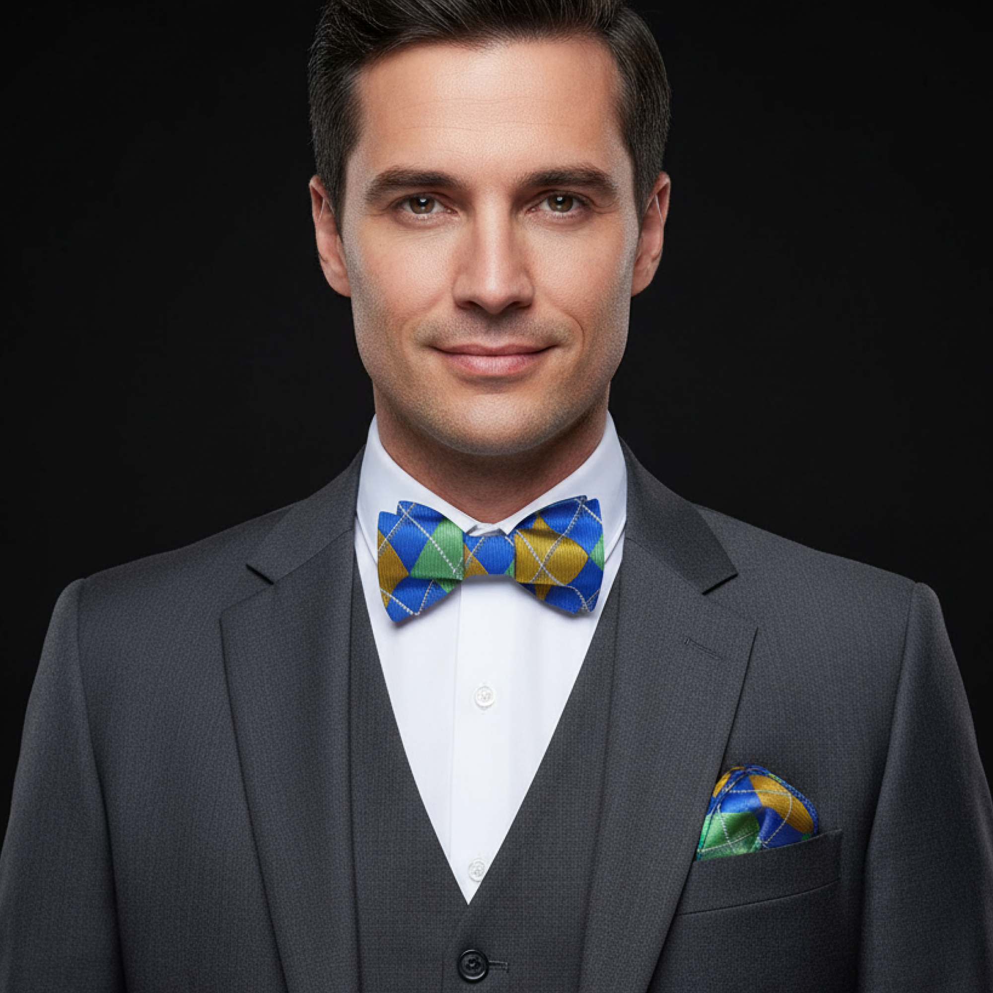 Argyle Self-Tie Bow Tie & Pocket Square Set