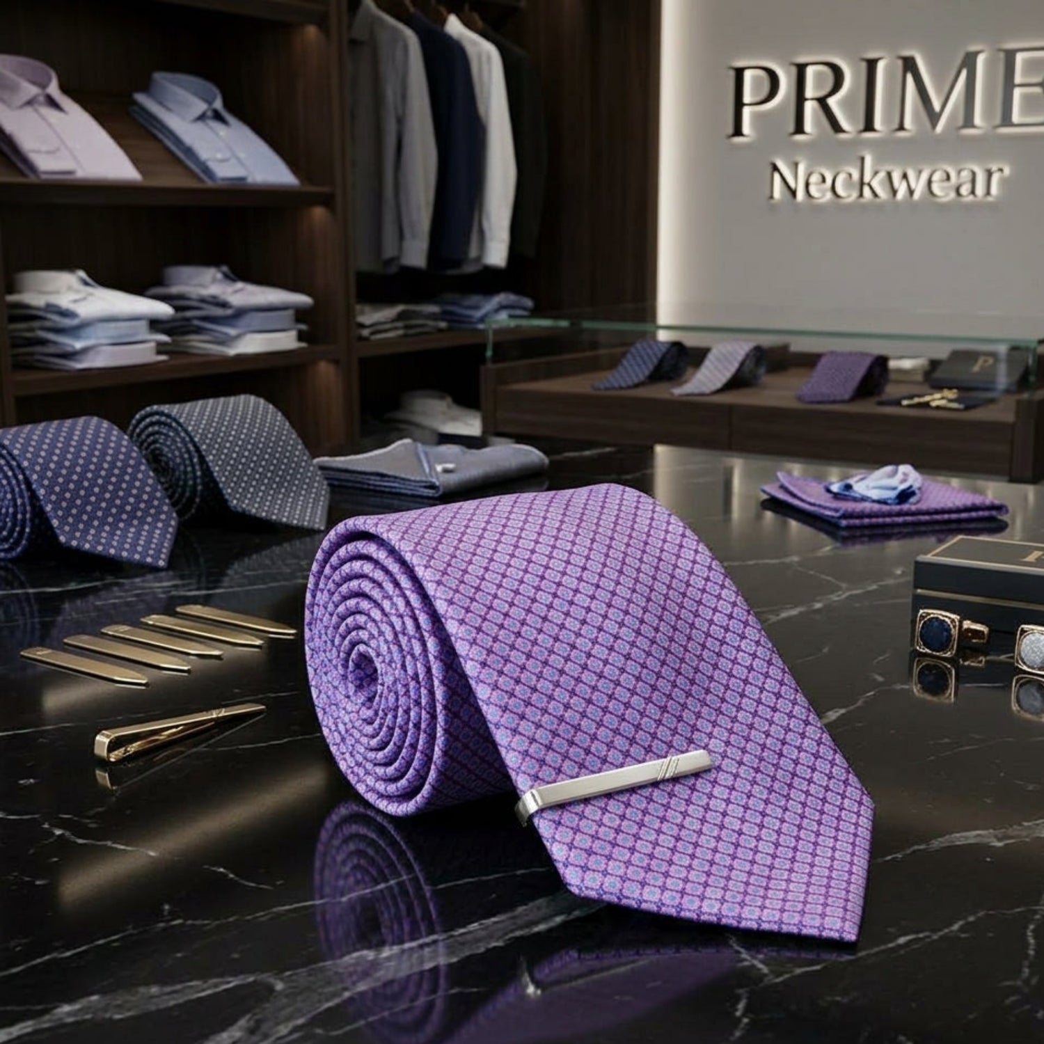 purple pink and blue geometric tie