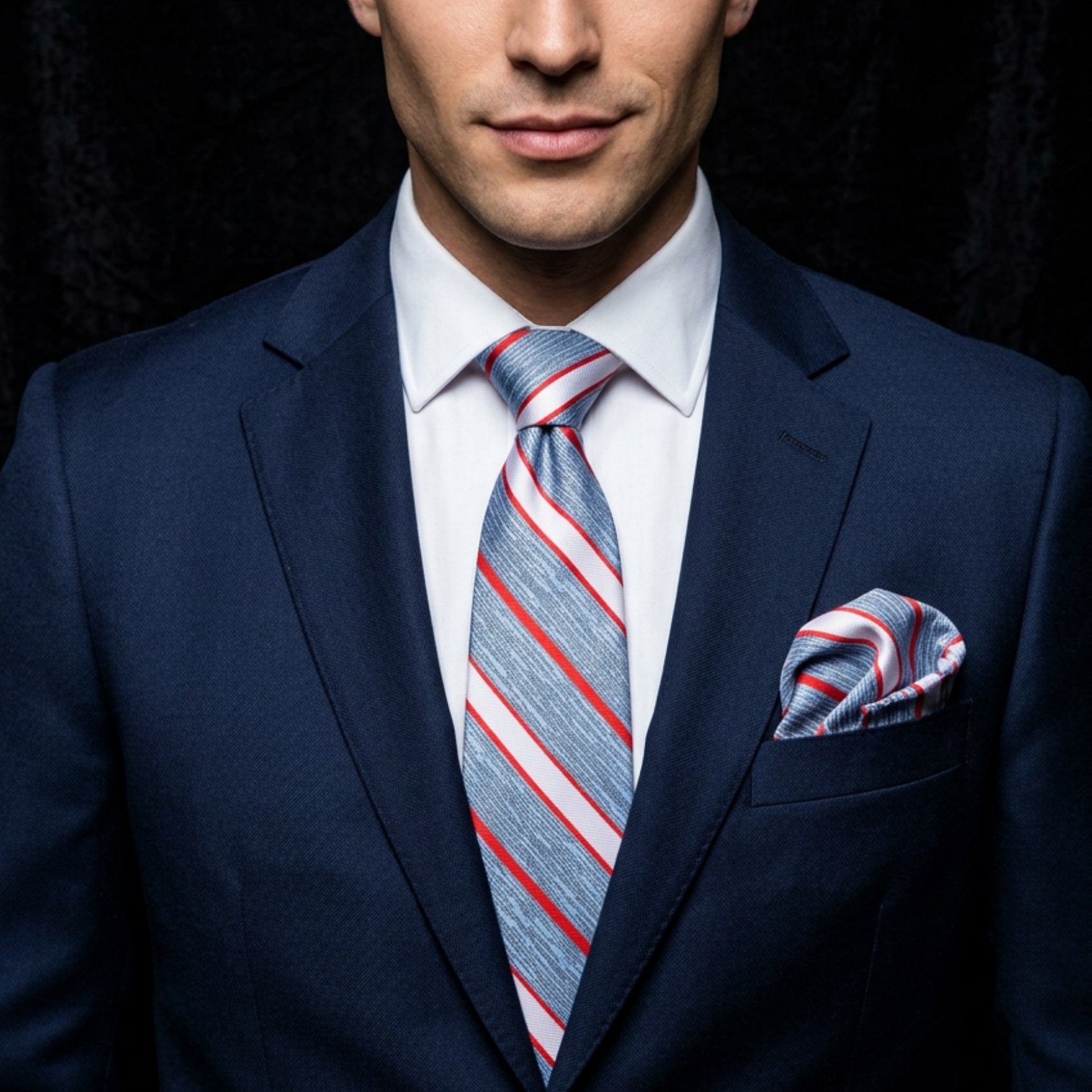 Striped Necktie & Square – Green & Blue or Red, White & Blue Colorways