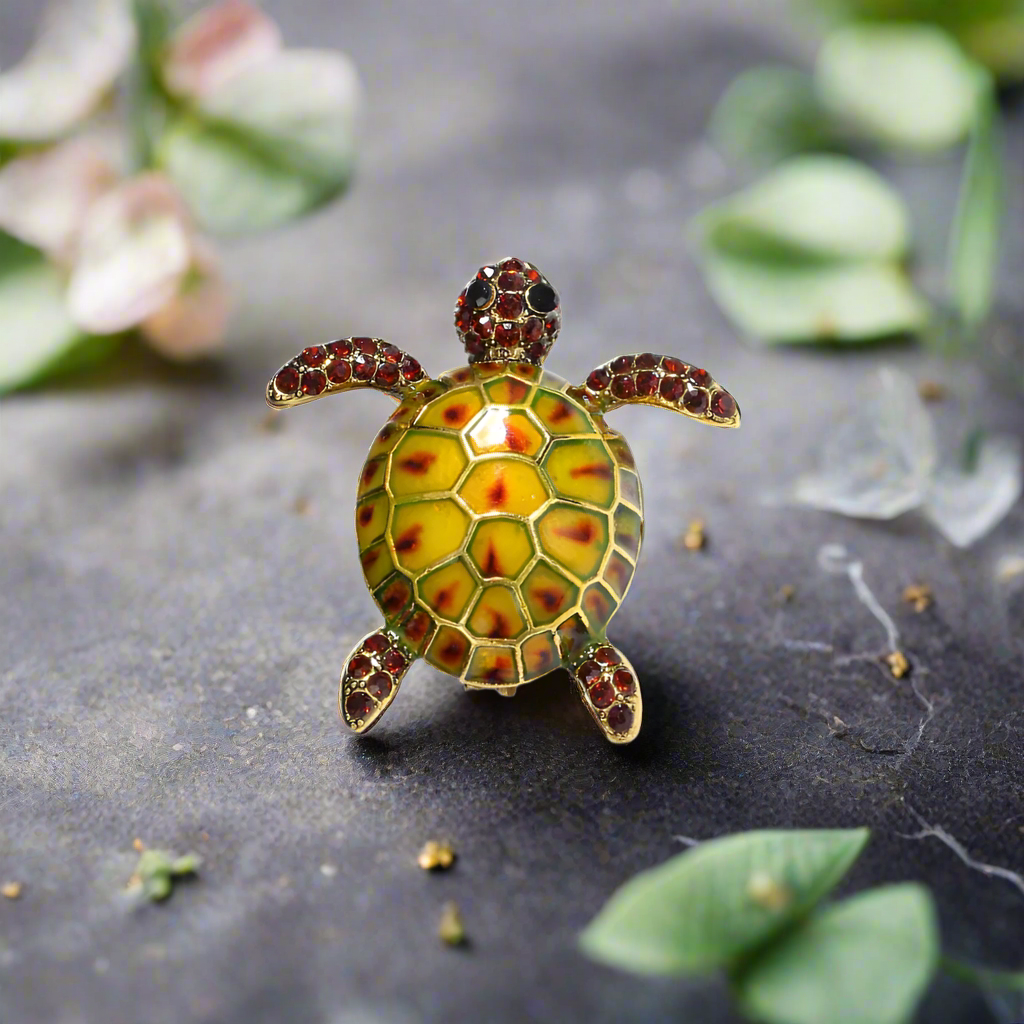 View 2 Yellow Red Turtle Lapel Pin
