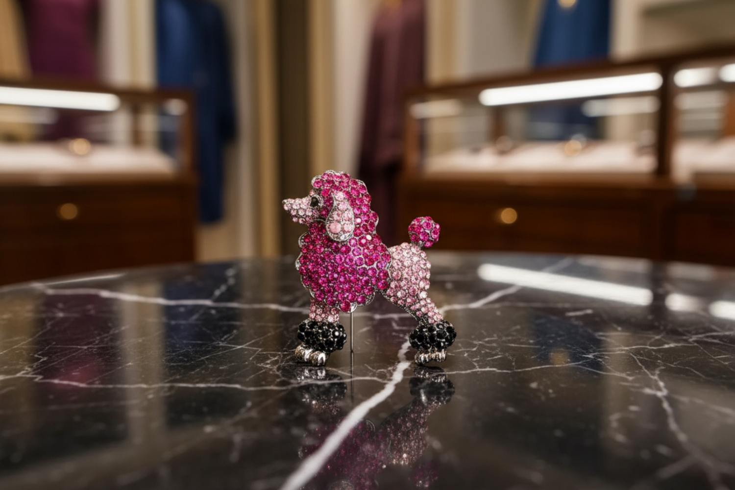 Pink rhinestone poodle brooch