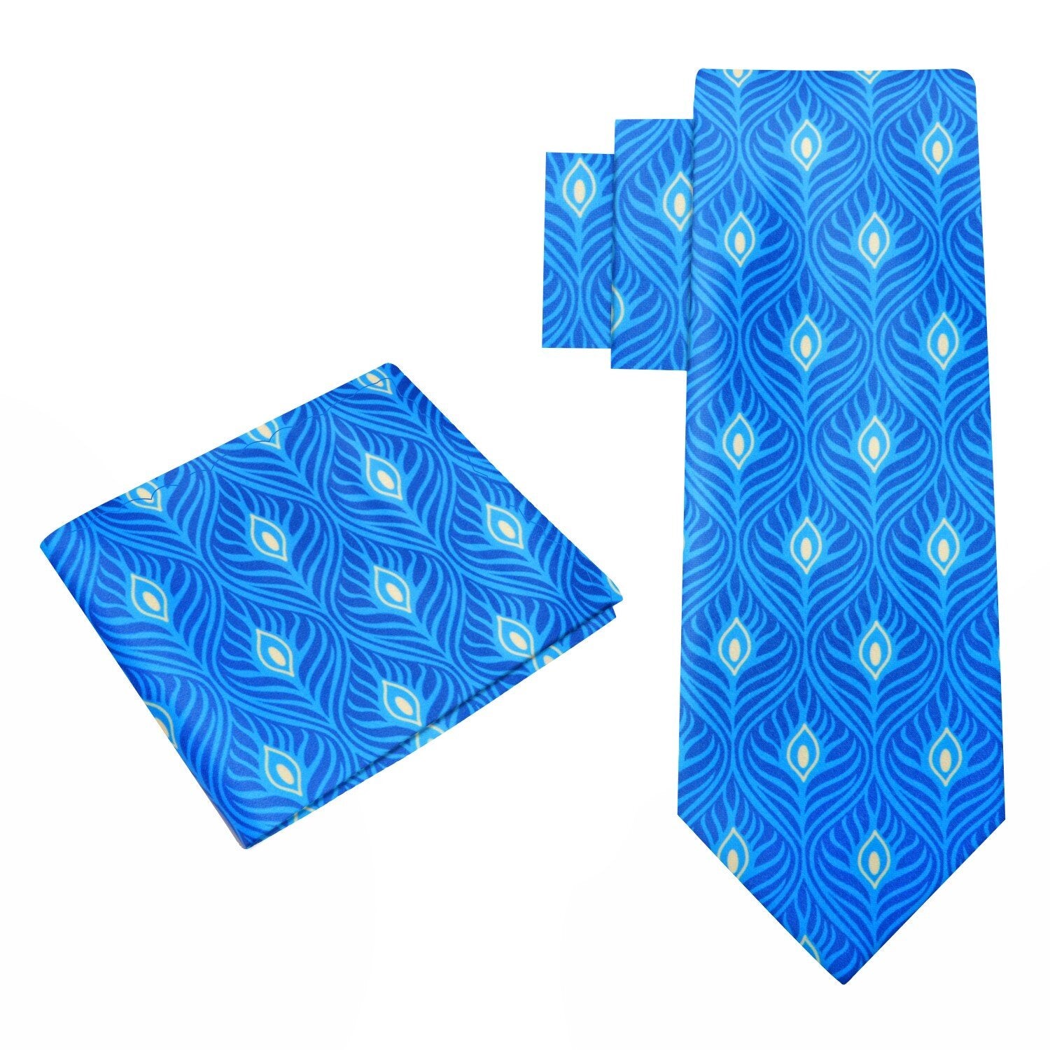 Blue Yellow Abstract Necktie and Mathcing Square