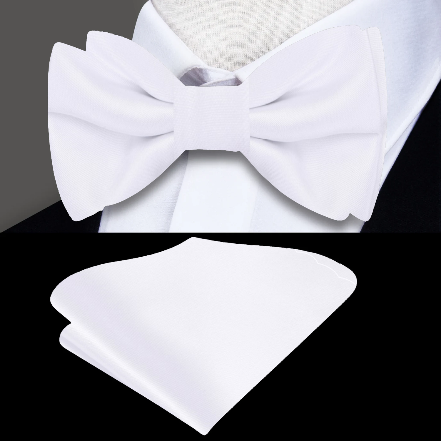Main: Solid White Bow Tie and Pocket Square