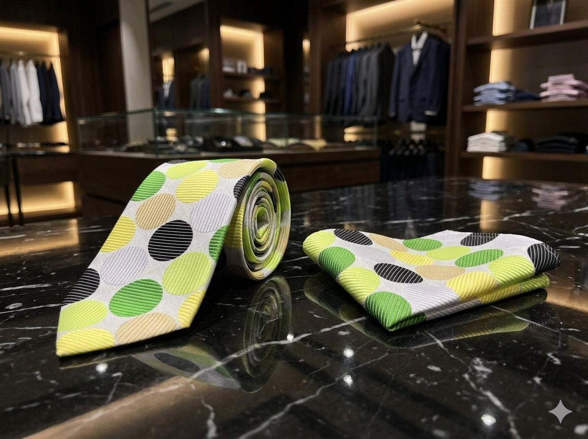 green polka tie and square