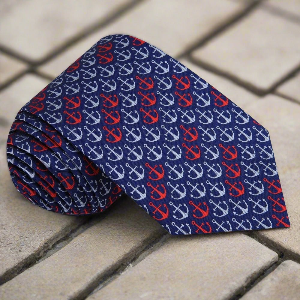 Blue, Red Anchors Tie